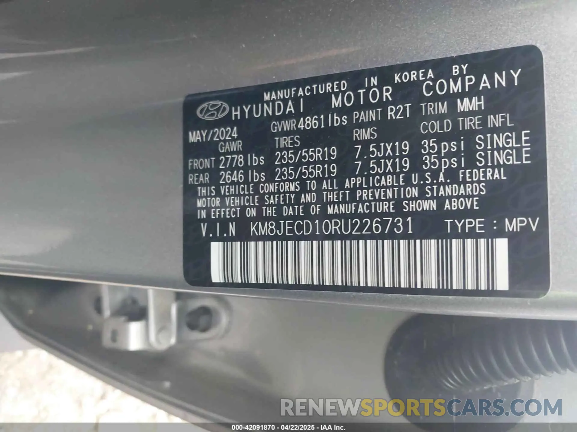 9 Photograph of a damaged car KM8JECD10RU226731 HYUNDAI TUCSON HYBRID 2024