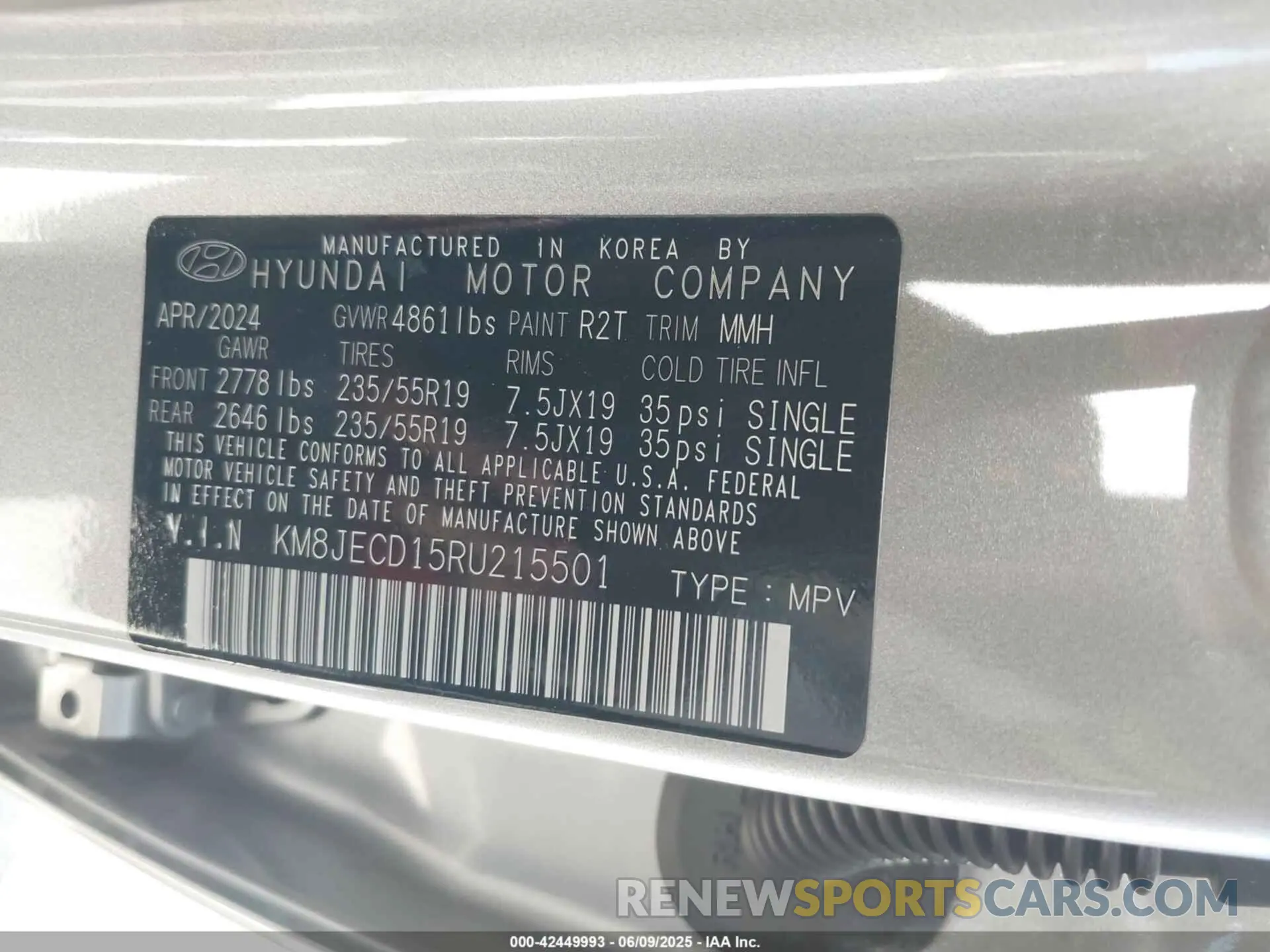 9 Photograph of a damaged car KM8JECD15RU215501 HYUNDAI TUCSON HYBRID 2024