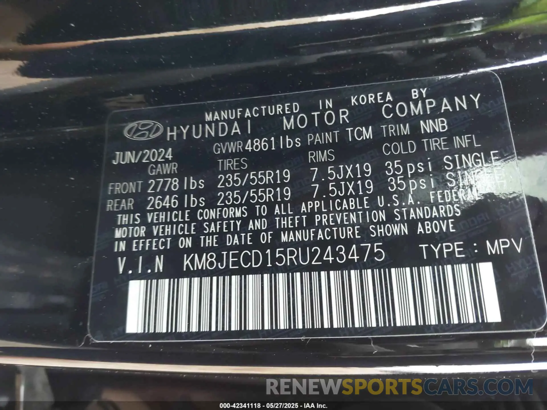 9 Photograph of a damaged car KM8JECD15RU243475 HYUNDAI TUCSON HYBRID 2024