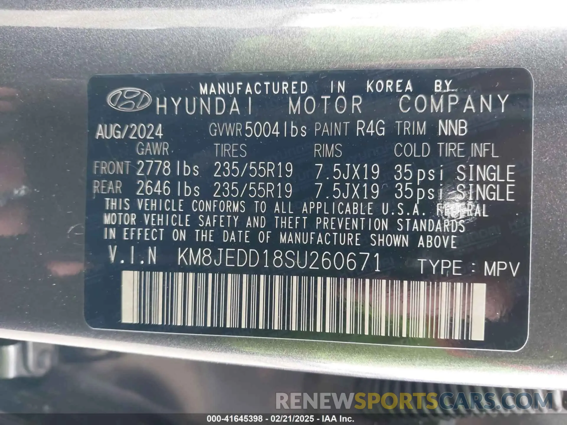 9 Photograph of a damaged car KM8JEDD18SU260671 HYUNDAI TUCSON HYBRID 2025