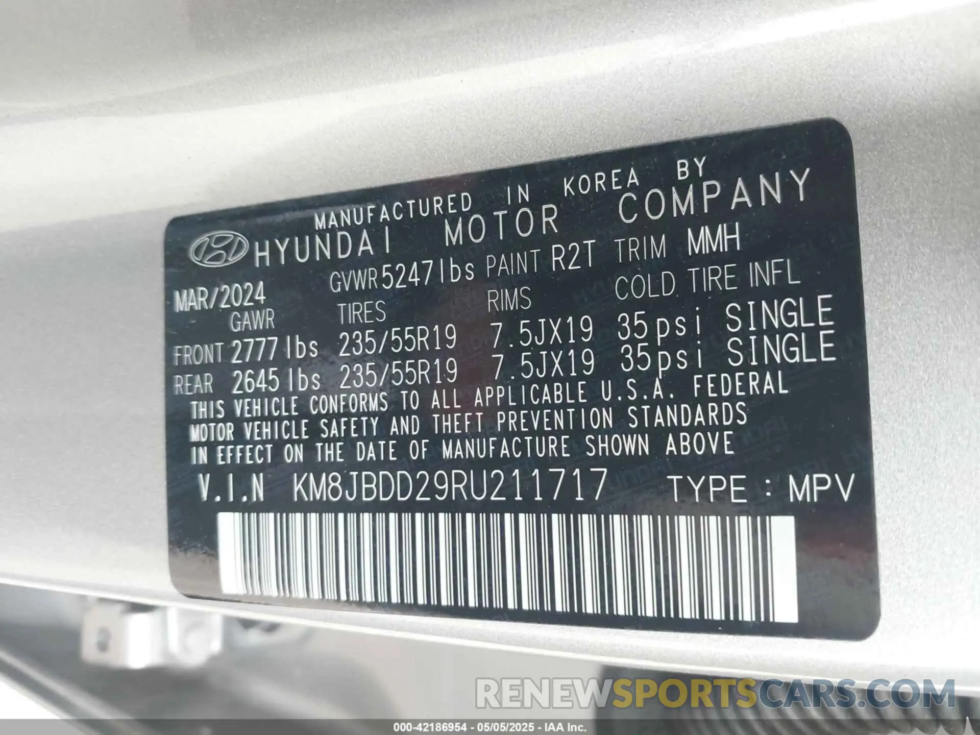 9 Photograph of a damaged car KM8JBDD29RU211717 HYUNDAI TUCSON PLUG-IN HYBRID 2024