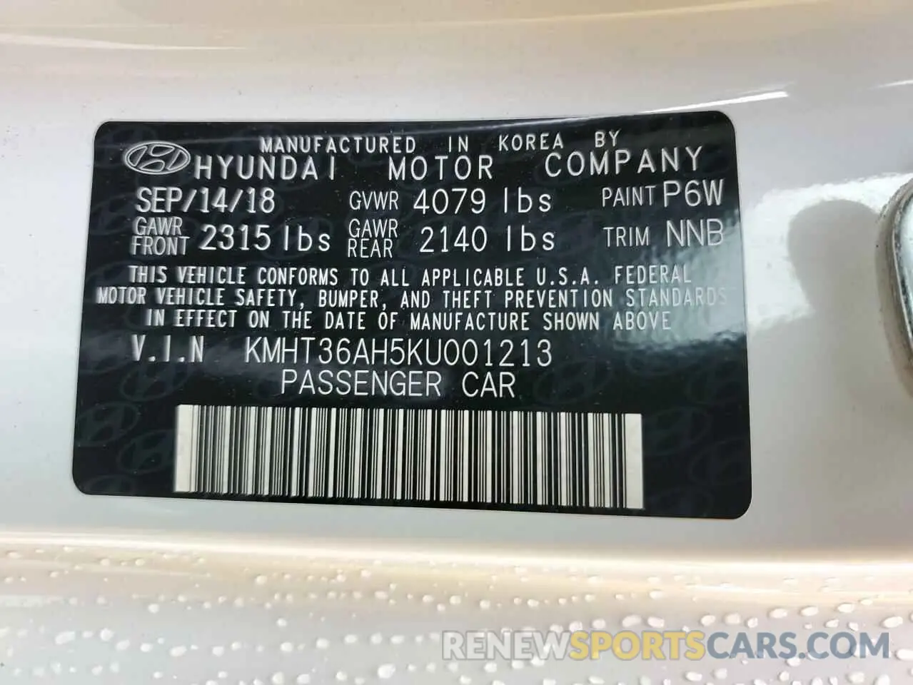 14 Photograph of a damaged car KMHT36AH5KU001213 HYUNDAI VELOSTER 2019