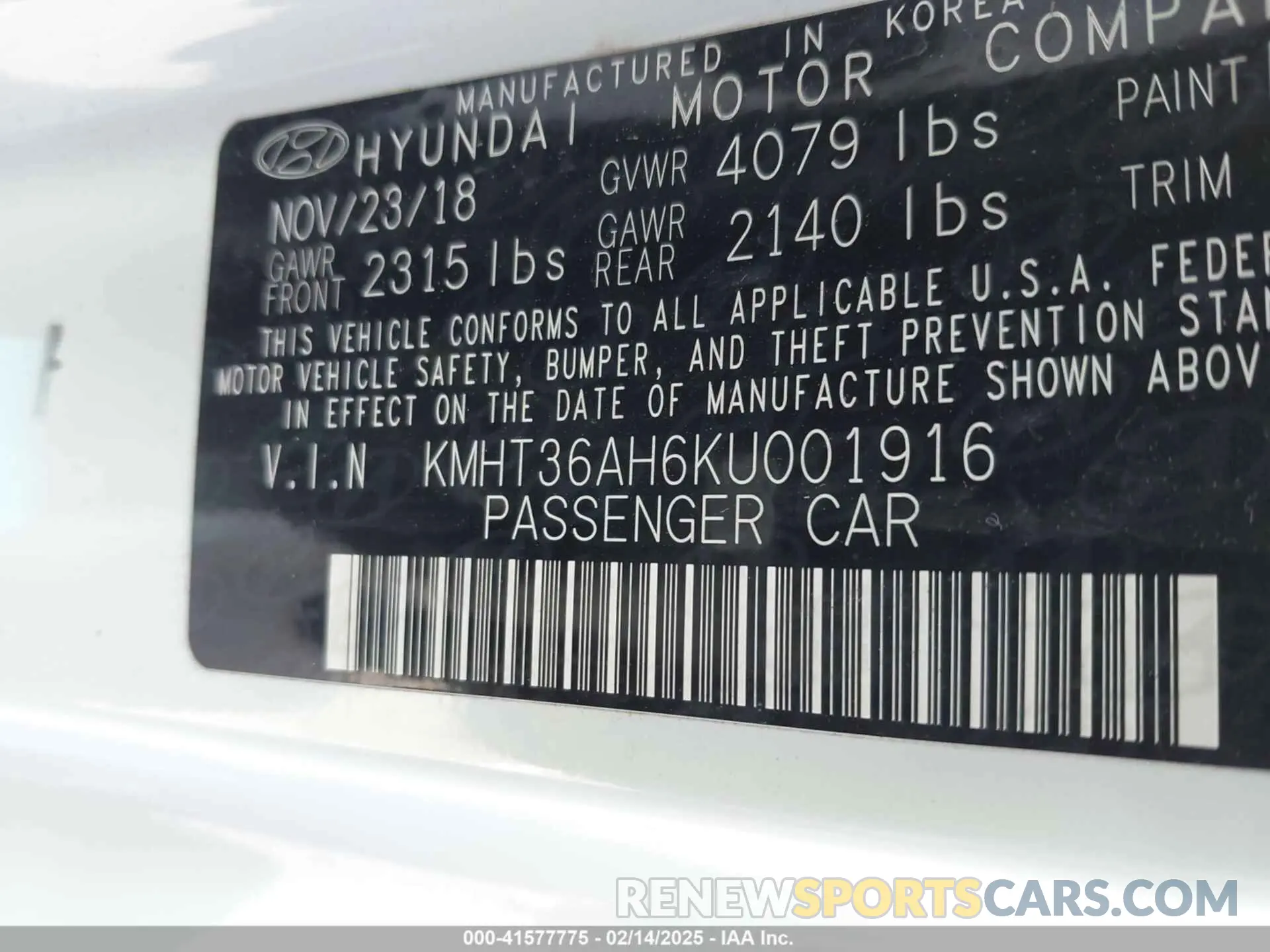 9 Photograph of a damaged car KMHT36AH6KU001916 HYUNDAI VELOSTER 2019