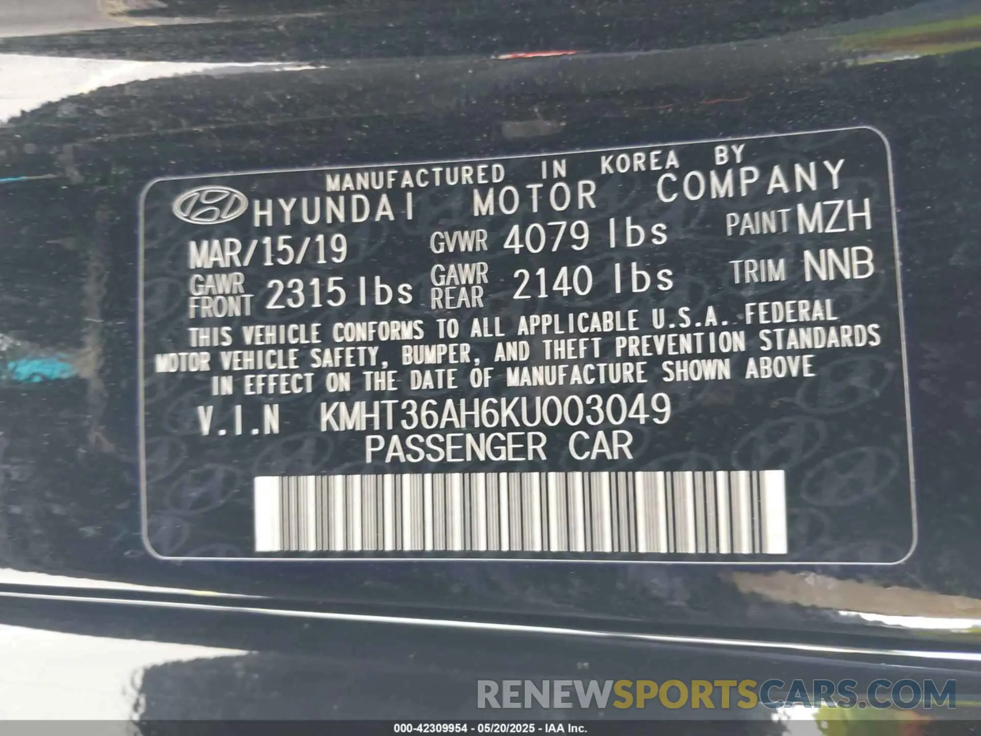 9 Photograph of a damaged car KMHT36AH6KU003049 HYUNDAI VELOSTER 2019