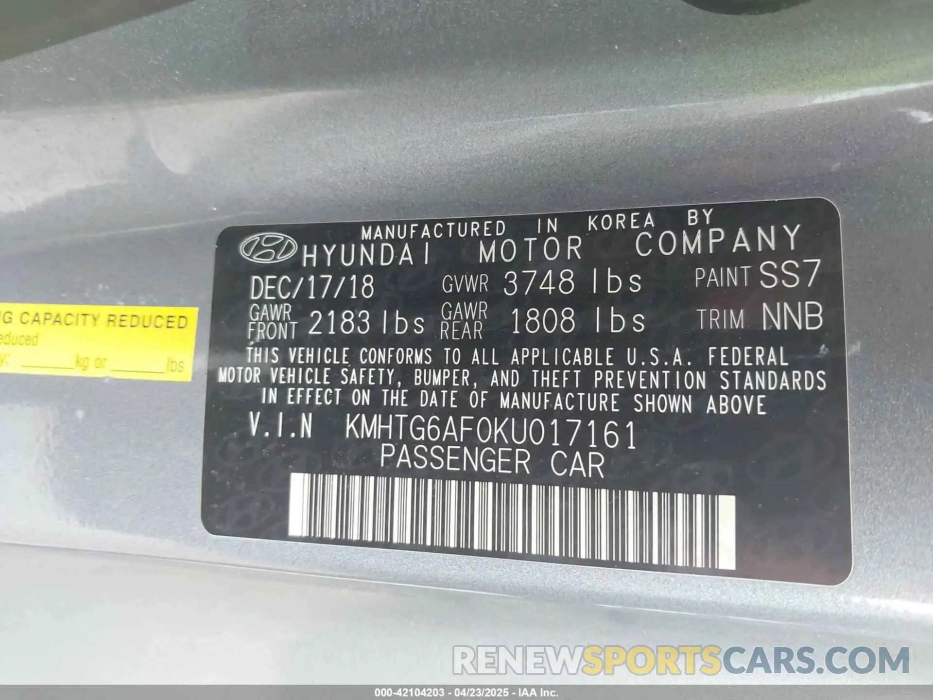 9 Photograph of a damaged car KMHTG6AF0KU017161 HYUNDAI VELOSTER 2019