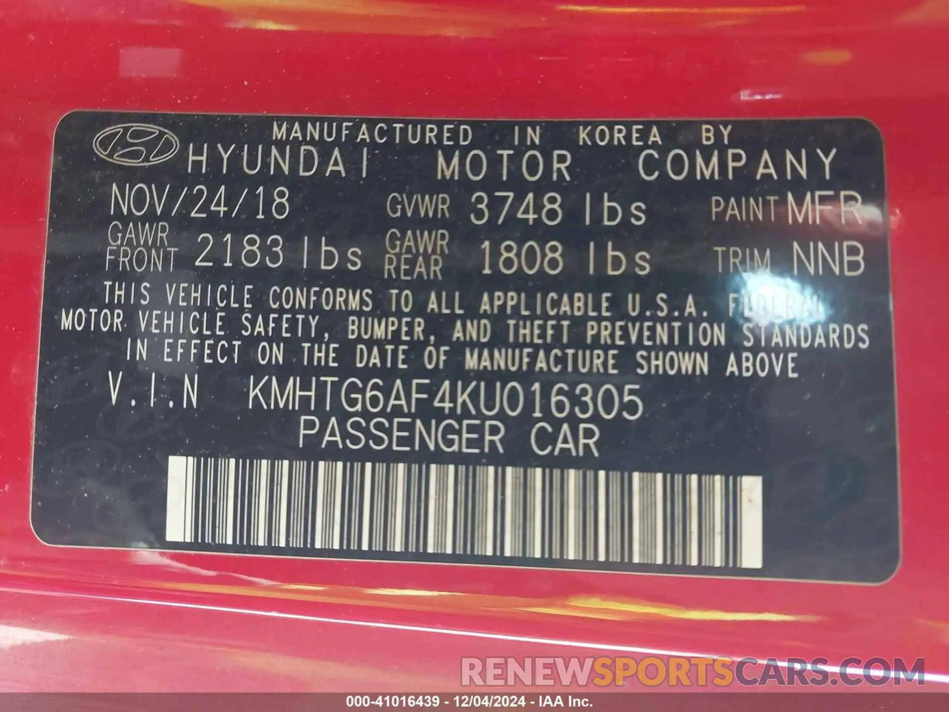 9 Photograph of a damaged car KMHTG6AF4KU016305 HYUNDAI VELOSTER 2019