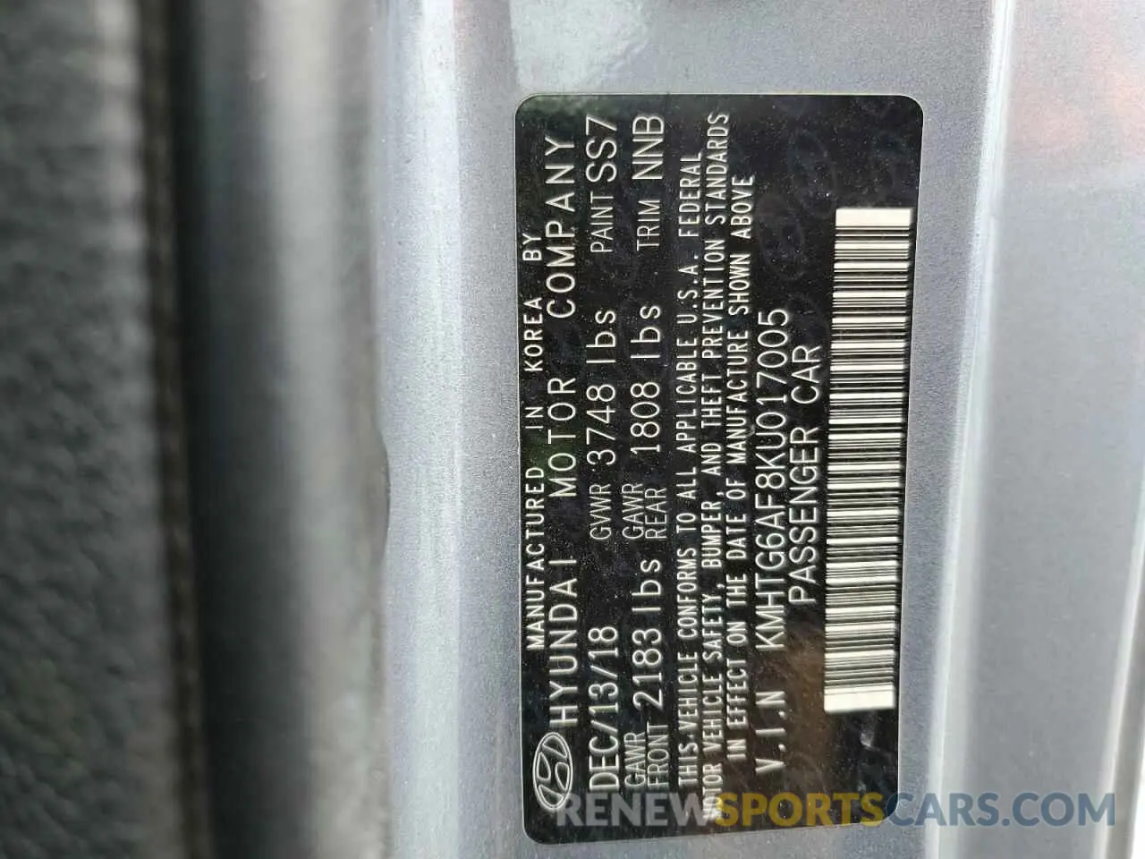 14 Photograph of a damaged car KMHTG6AF8KU017005 HYUNDAI VELOSTER 2019