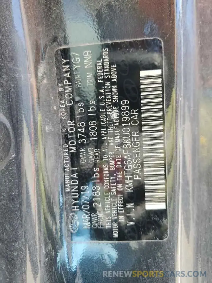 12 Photograph of a damaged car KMHTG6AF8KU019899 HYUNDAI VELOSTER 2019