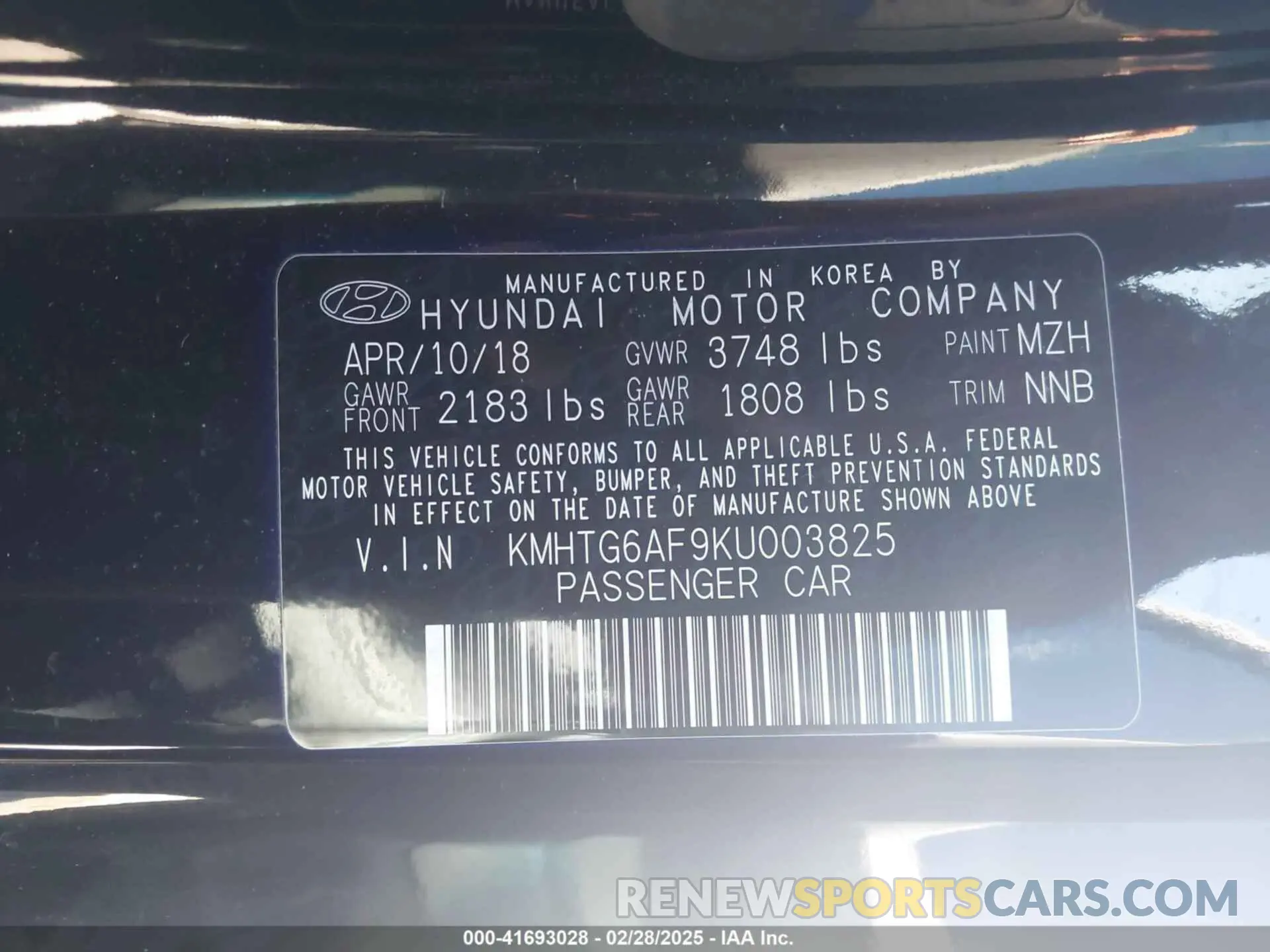 9 Photograph of a damaged car KMHTG6AF9KU003825 HYUNDAI VELOSTER 2019