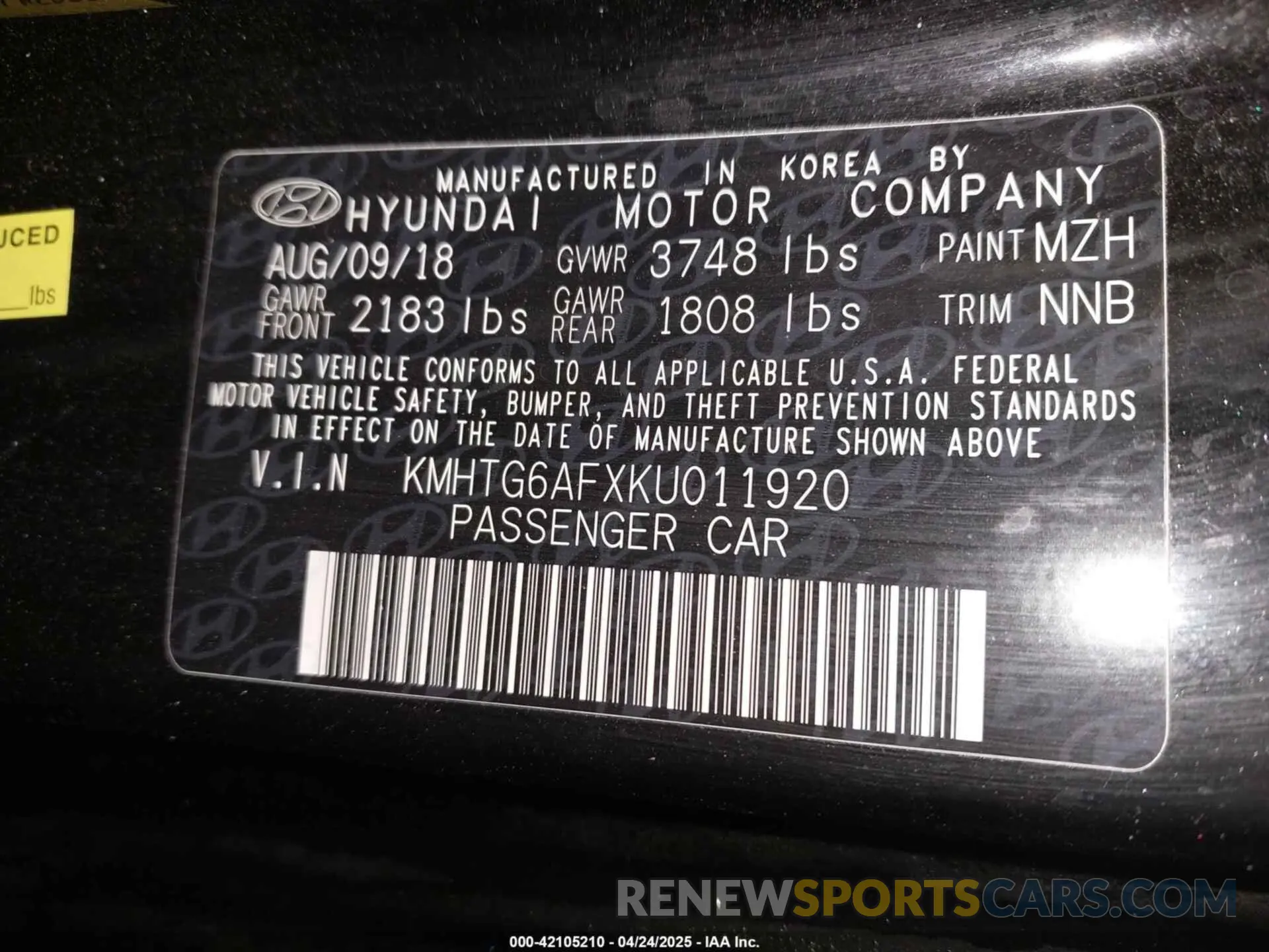 9 Photograph of a damaged car KMHTG6AFXKU011920 HYUNDAI VELOSTER 2019