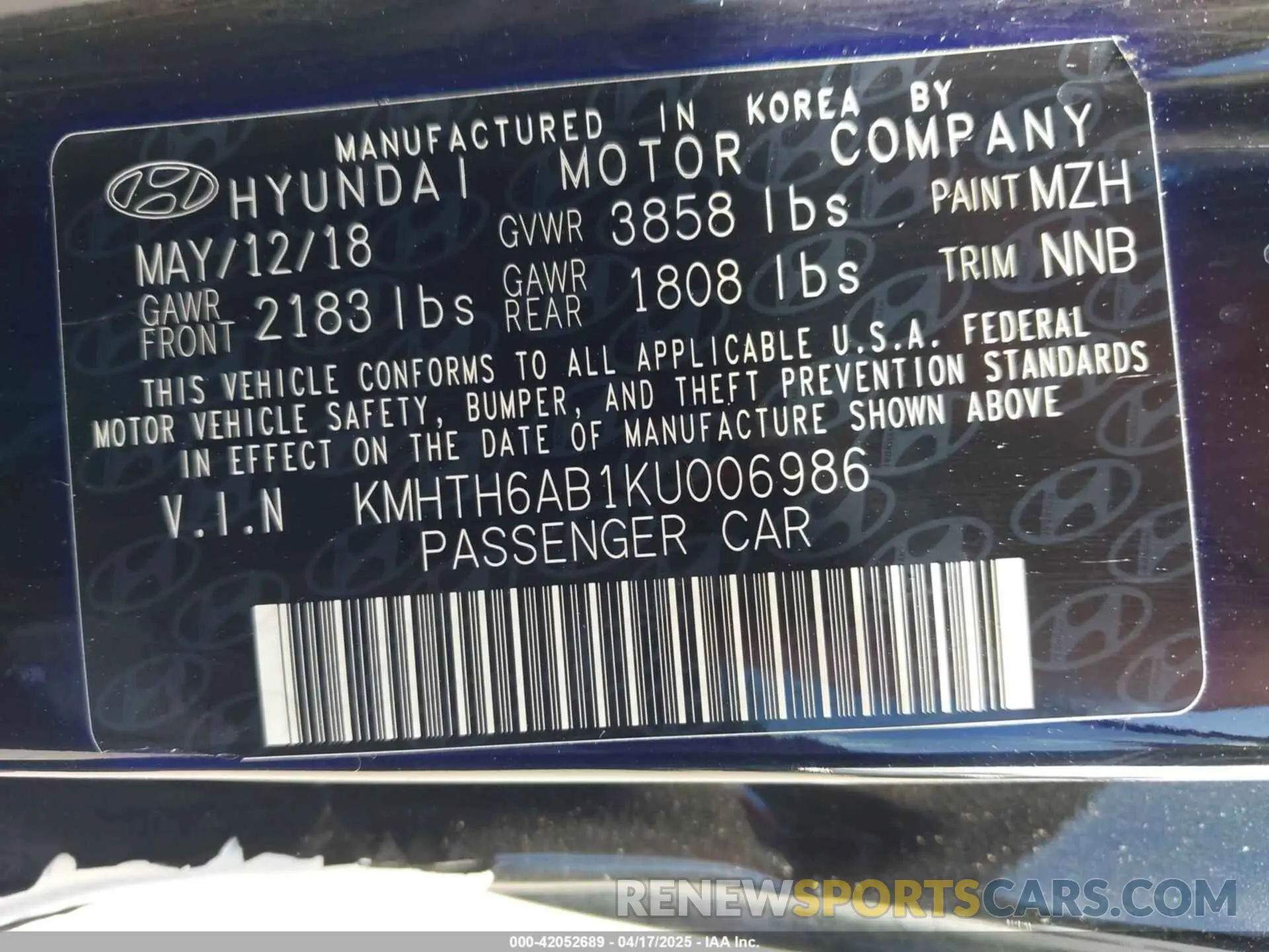 9 Photograph of a damaged car KMHTH6AB1KU006986 HYUNDAI VELOSTER 2019