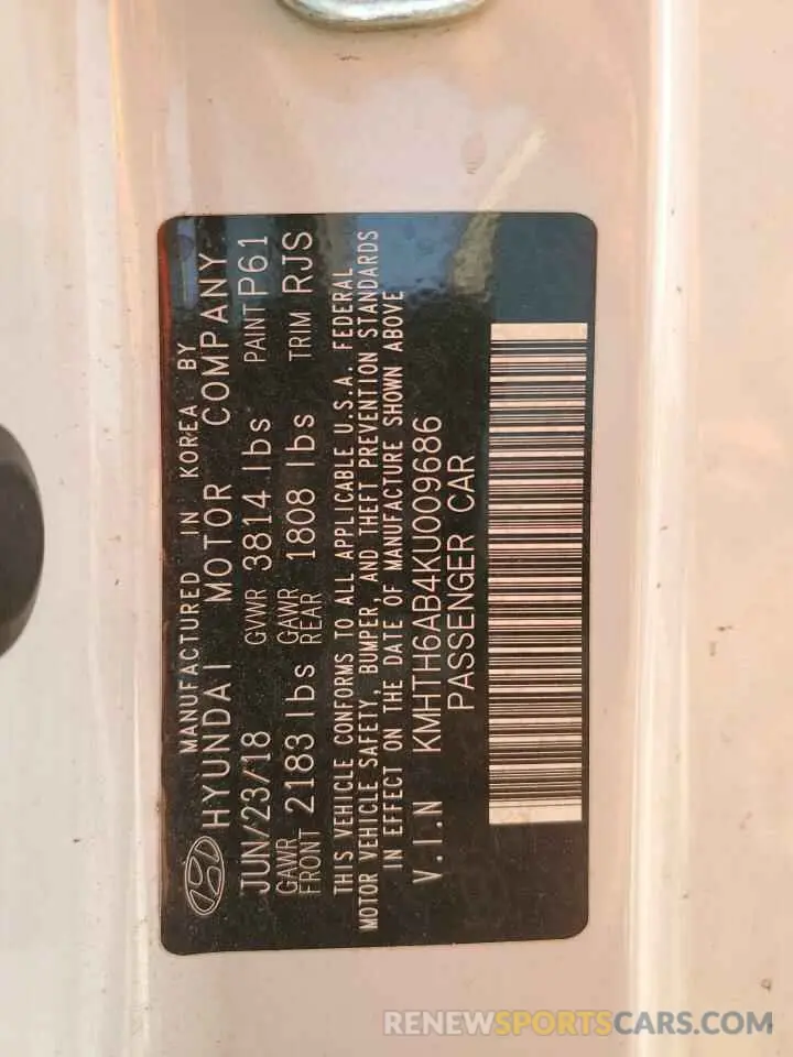 13 Photograph of a damaged car KMHTH6AB4KU009686 HYUNDAI VELOSTER 2019