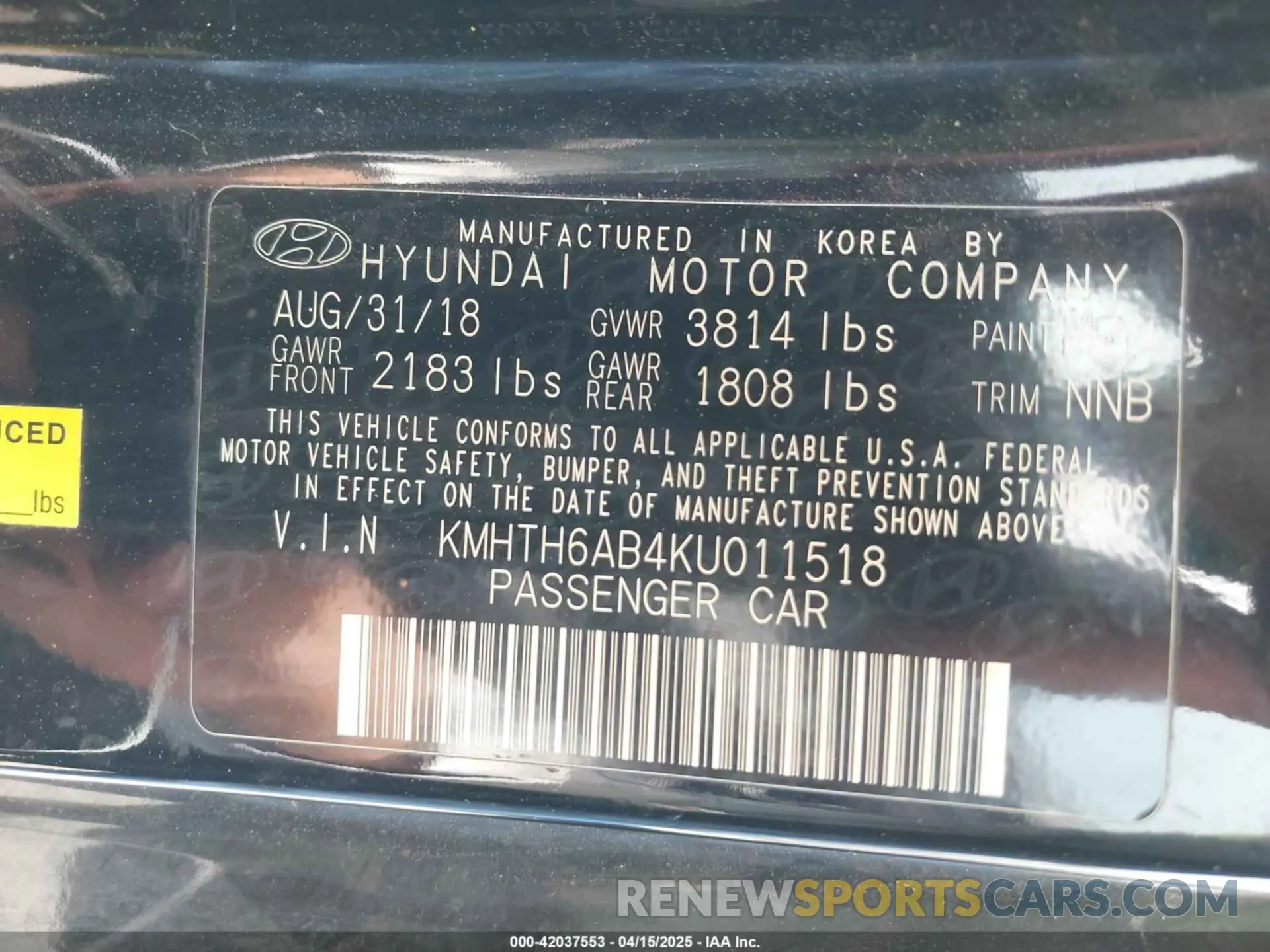 9 Photograph of a damaged car KMHTH6AB4KU011518 HYUNDAI VELOSTER 2019