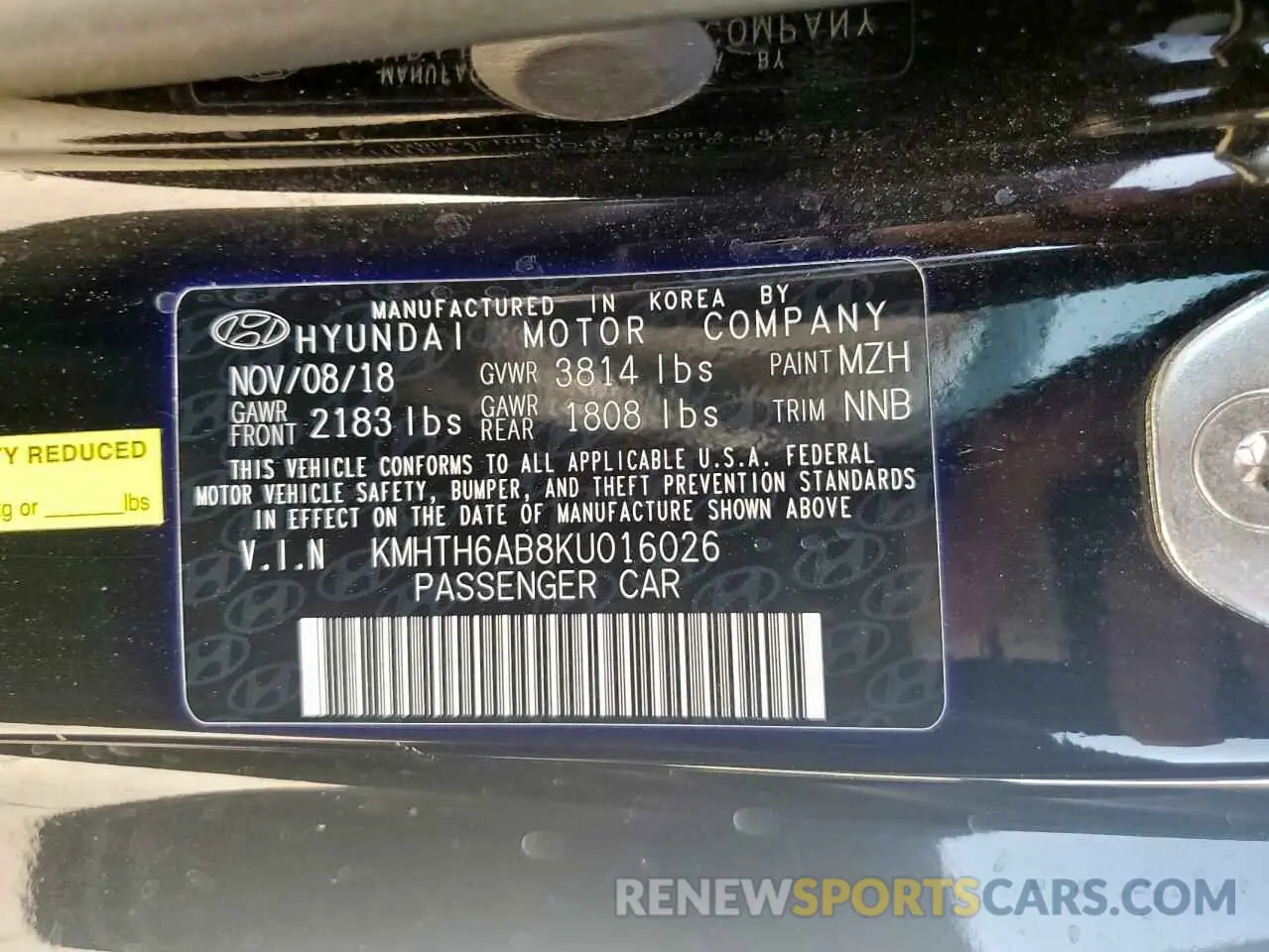 12 Photograph of a damaged car KMHTH6AB8KU016026 HYUNDAI VELOSTER 2019
