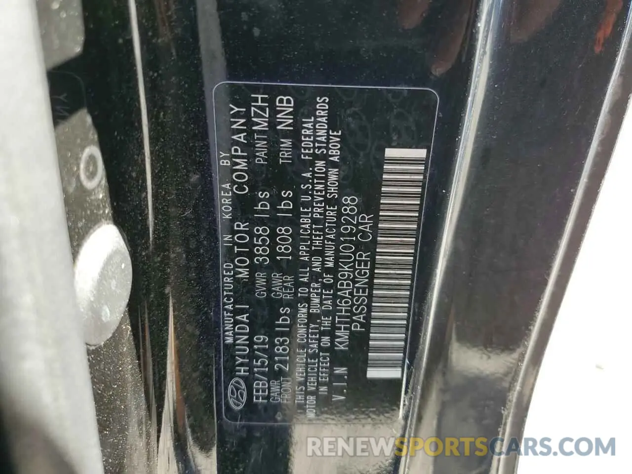 12 Photograph of a damaged car KMHTH6AB9KU019288 HYUNDAI VELOSTER 2019