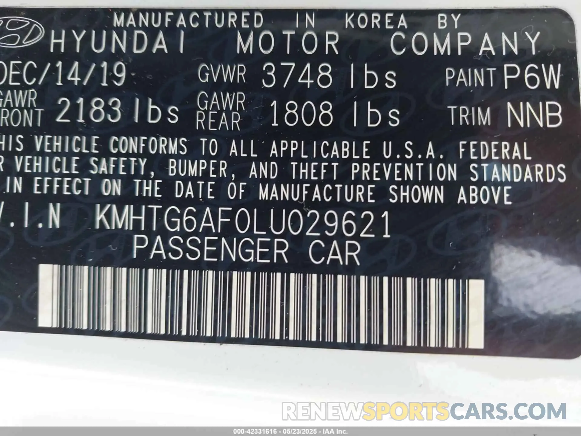 9 Photograph of a damaged car KMHTG6AF0LU029621 HYUNDAI VELOSTER 2020