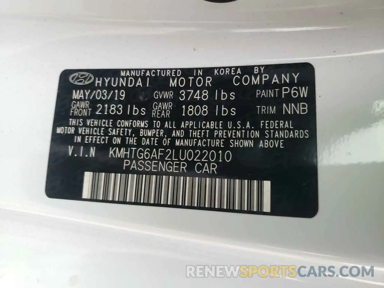 12 Photograph of a damaged car KMHTG6AF2LU022010 HYUNDAI VELOSTER 2020