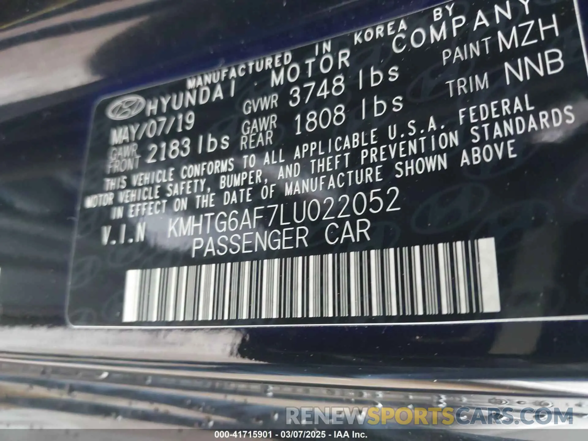 9 Photograph of a damaged car KMHTG6AF7LU022052 HYUNDAI VELOSTER 2020
