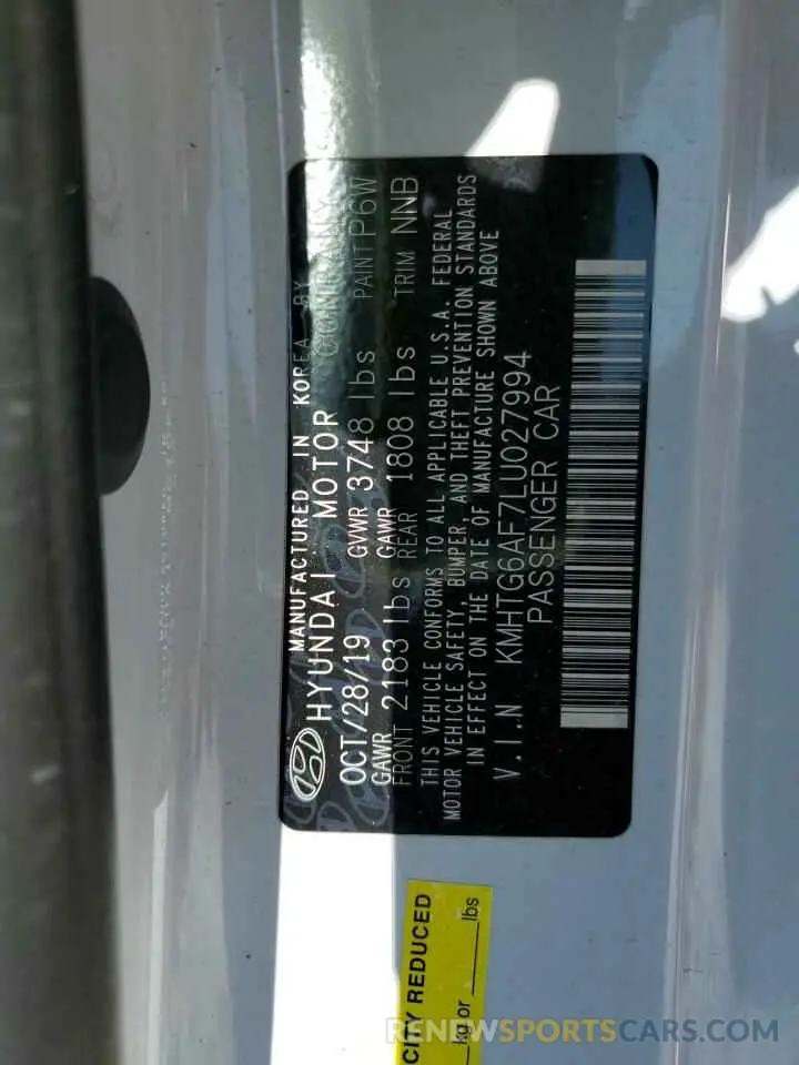 12 Photograph of a damaged car KMHTG6AF7LU027994 HYUNDAI VELOSTER 2020