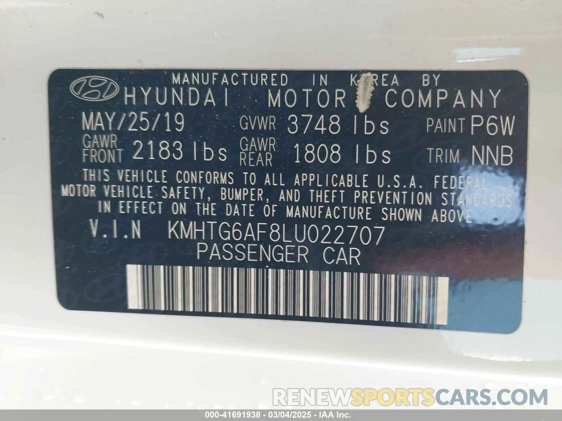 9 Photograph of a damaged car KMHTG6AF8LU022707 HYUNDAI VELOSTER 2020