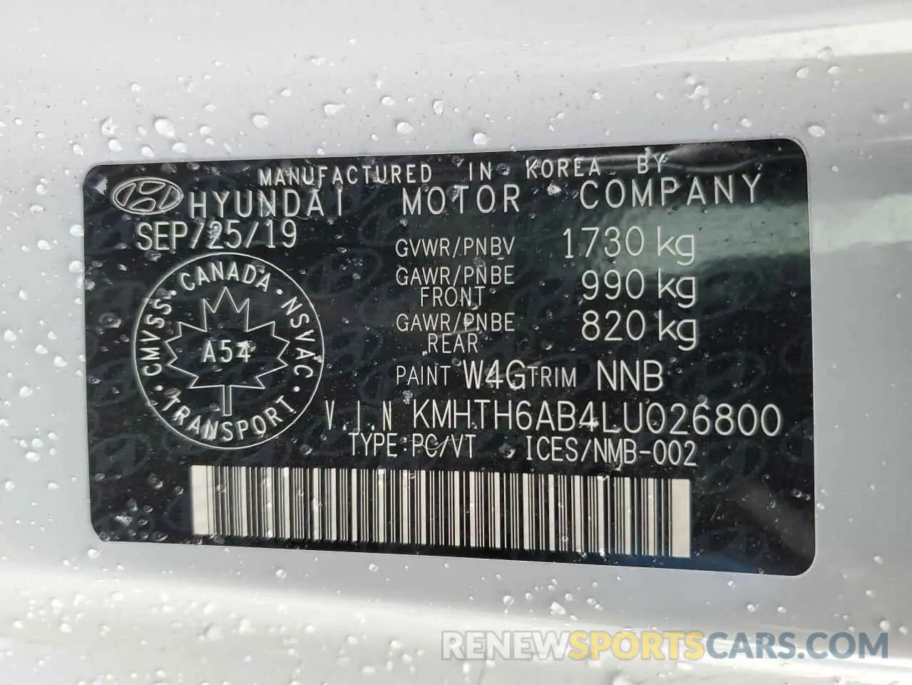 13 Photograph of a damaged car KMHTH6AB4LU026800 HYUNDAI VELOSTER 2020