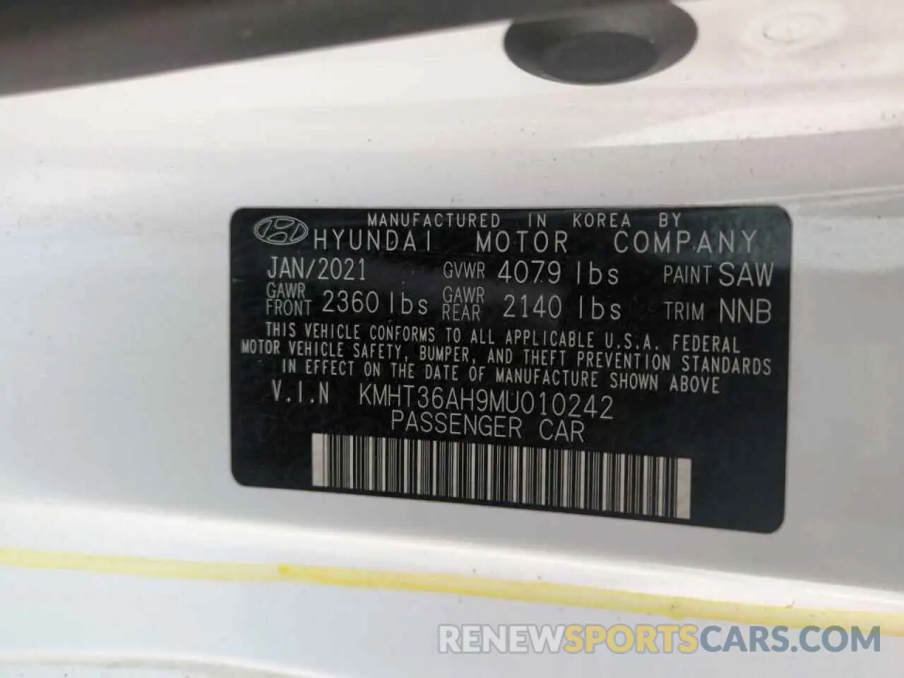 13 Photograph of a damaged car KMHT36AH9MU010242 HYUNDAI VELOSTER 2021