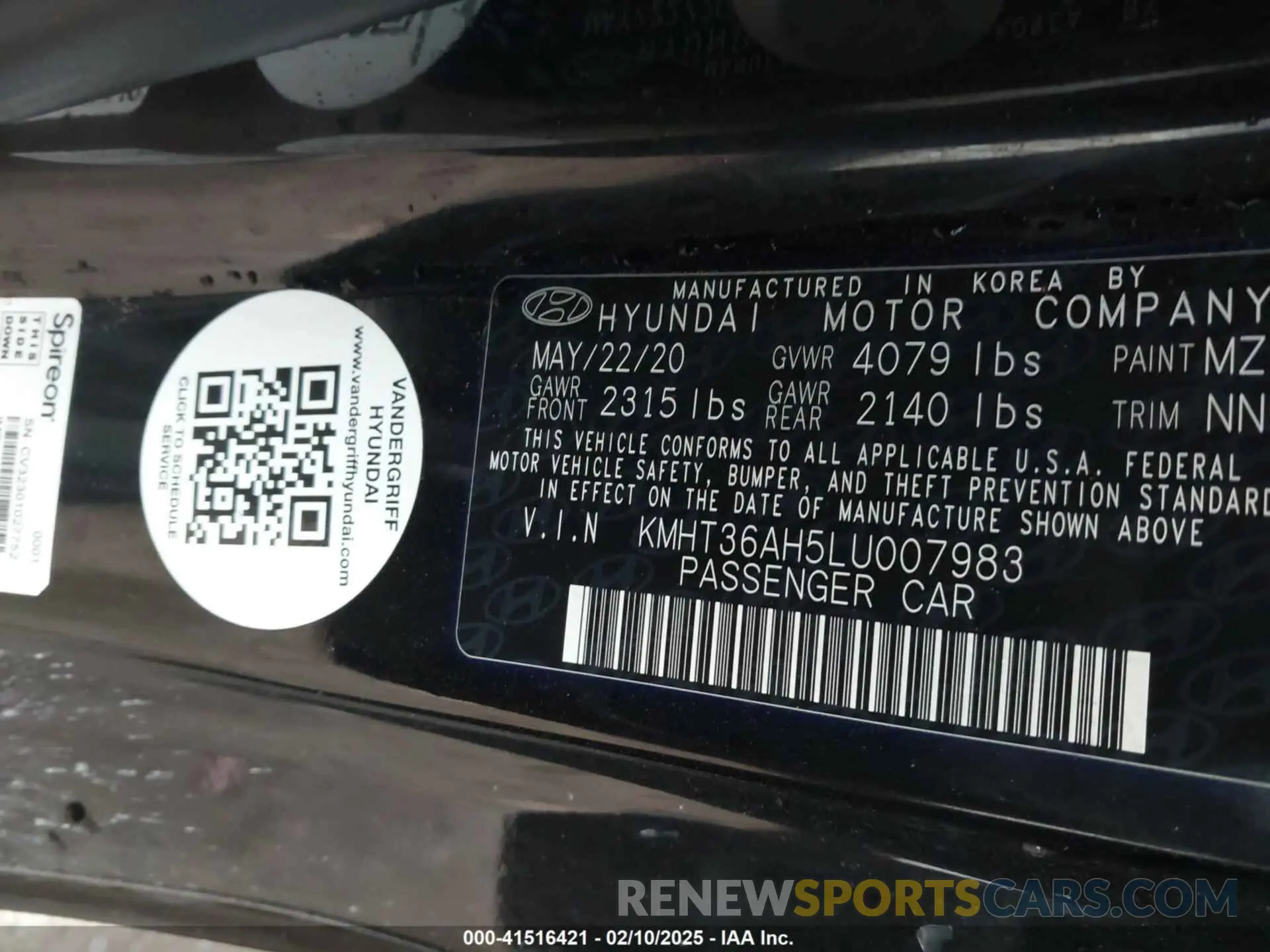 9 Photograph of a damaged car KMHT36AH5LU007983 HYUNDAI VELOSTER N 2020