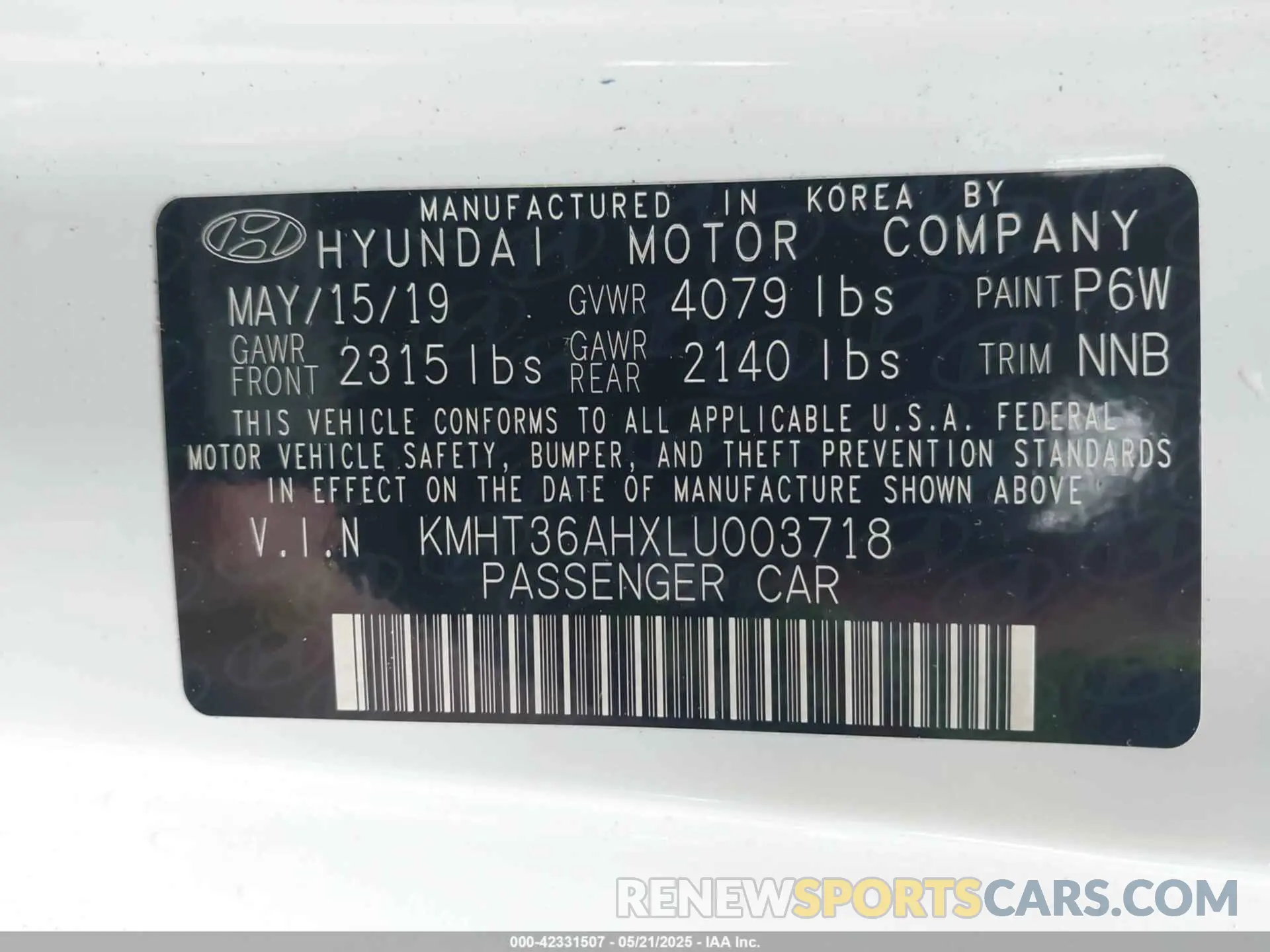 9 Photograph of a damaged car KMHT36AHXLU003718 HYUNDAI VELOSTER N 2020
