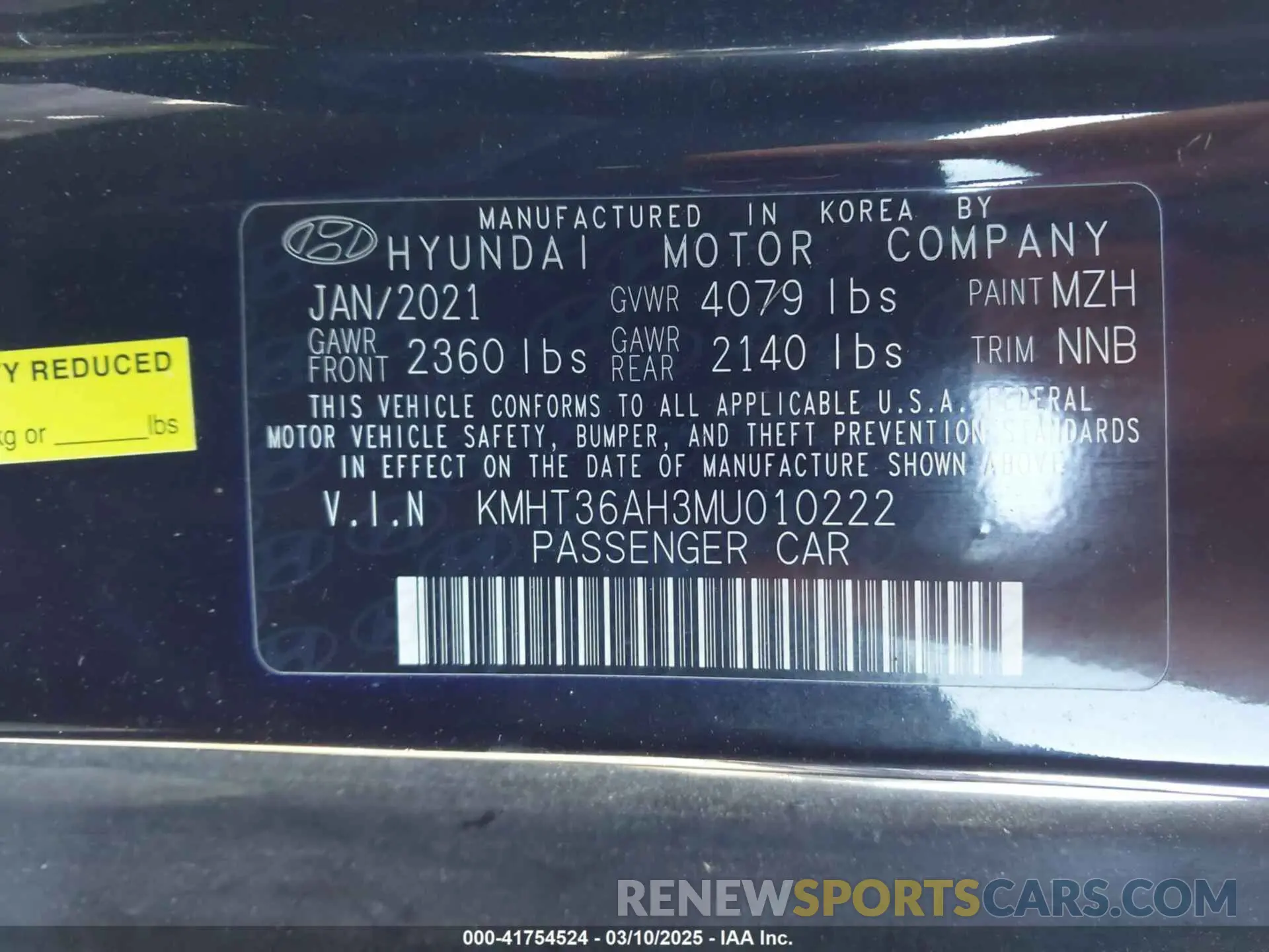 9 Photograph of a damaged car KMHT36AH3MU010222 HYUNDAI VELOSTER N 2021