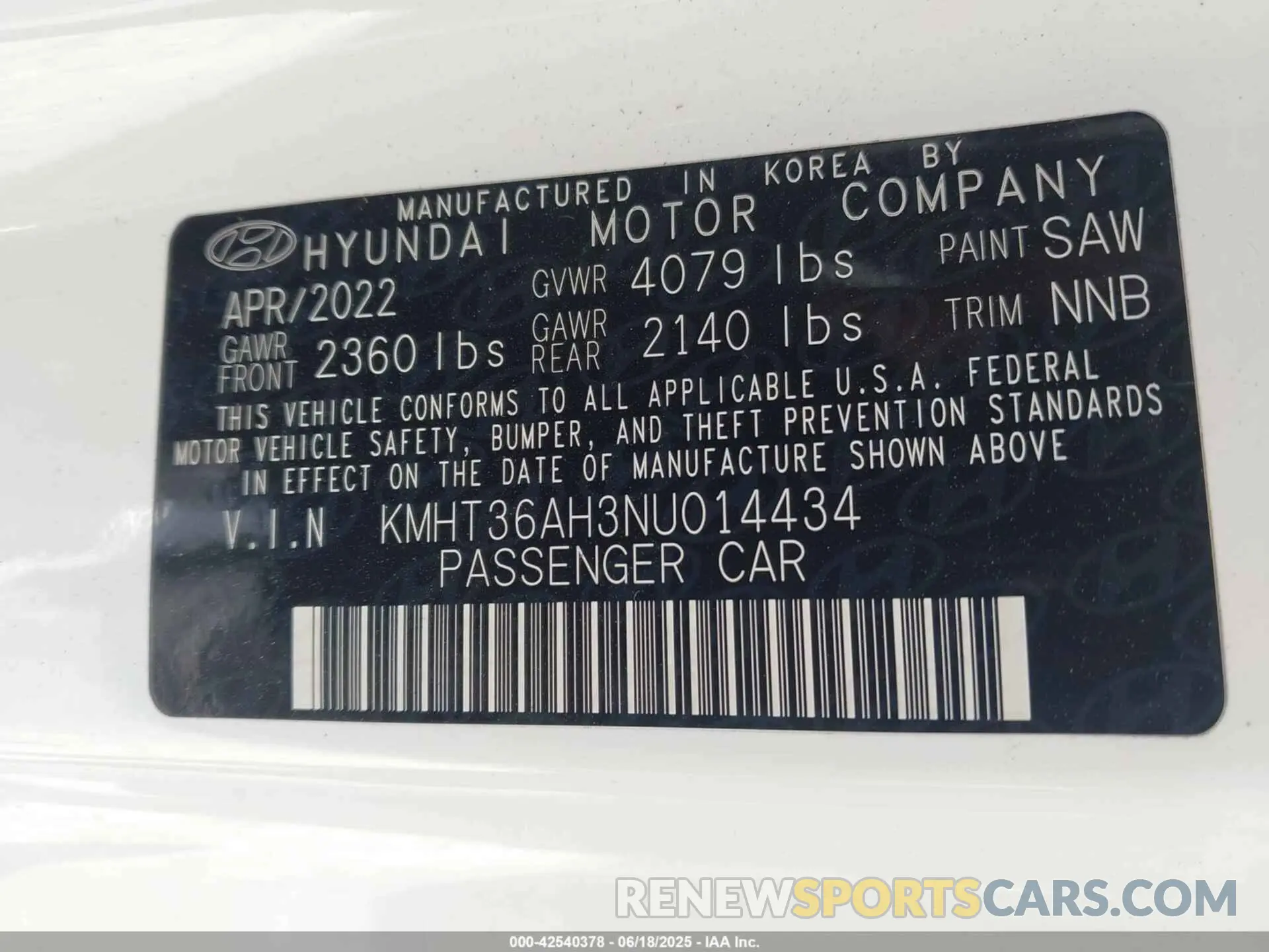 9 Photograph of a damaged car KMHT36AH3NU014434 HYUNDAI VELOSTER N 2022