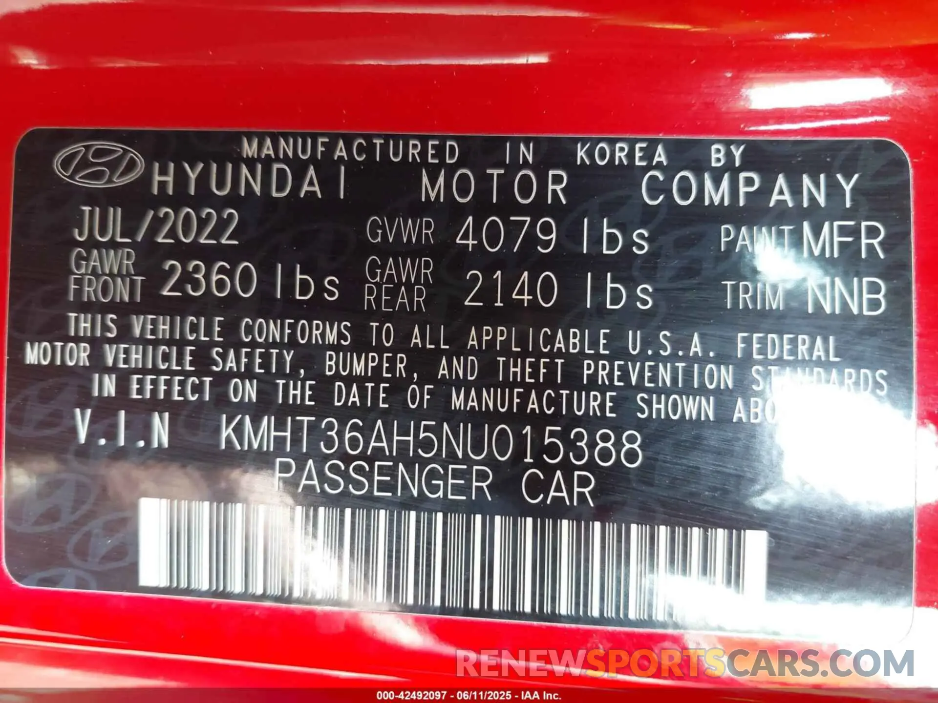 9 Photograph of a damaged car KMHT36AH5NU015388 HYUNDAI VELOSTER N 2022