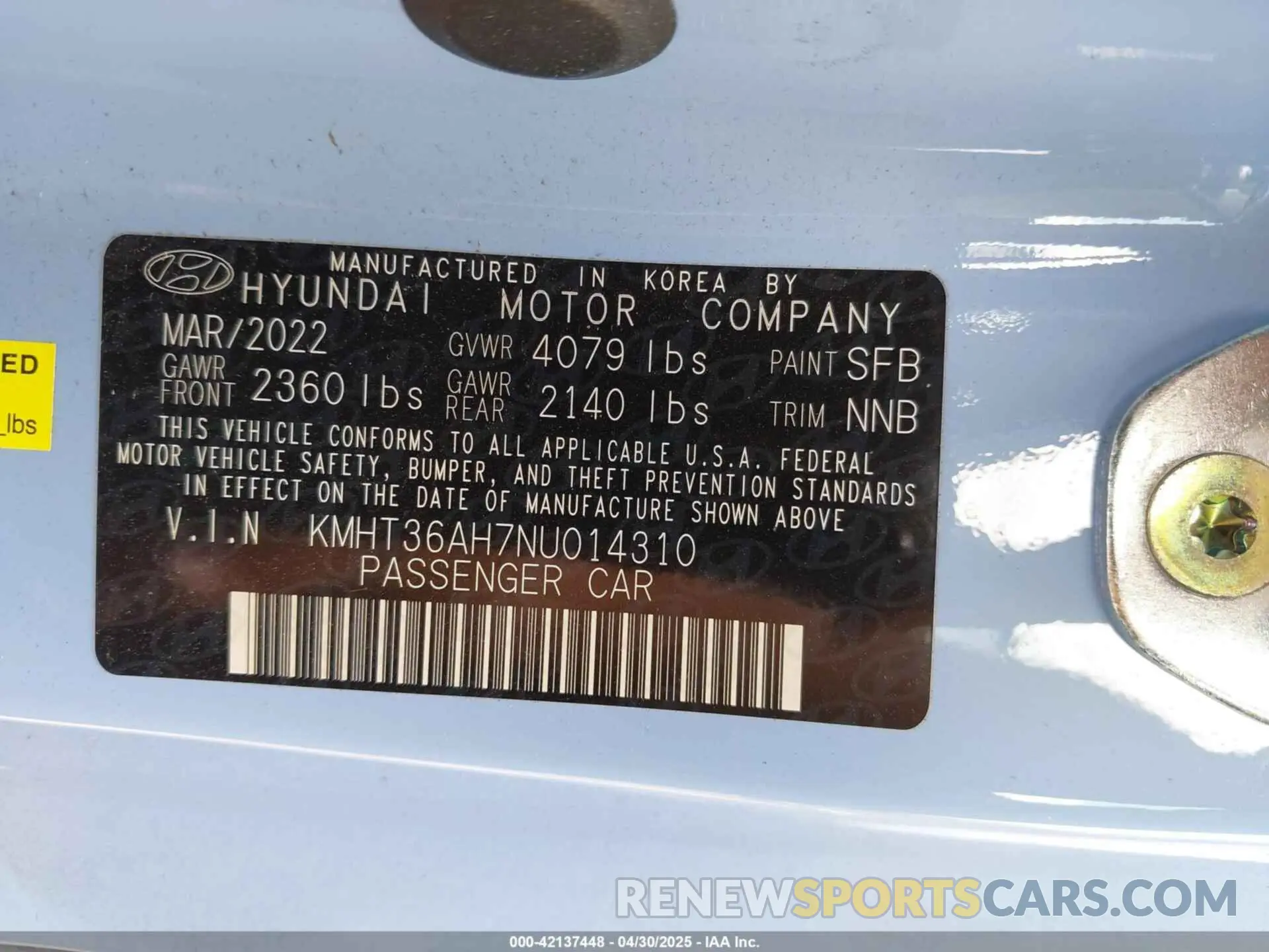 9 Photograph of a damaged car KMHT36AH7NU014310 HYUNDAI VELOSTER N 2022