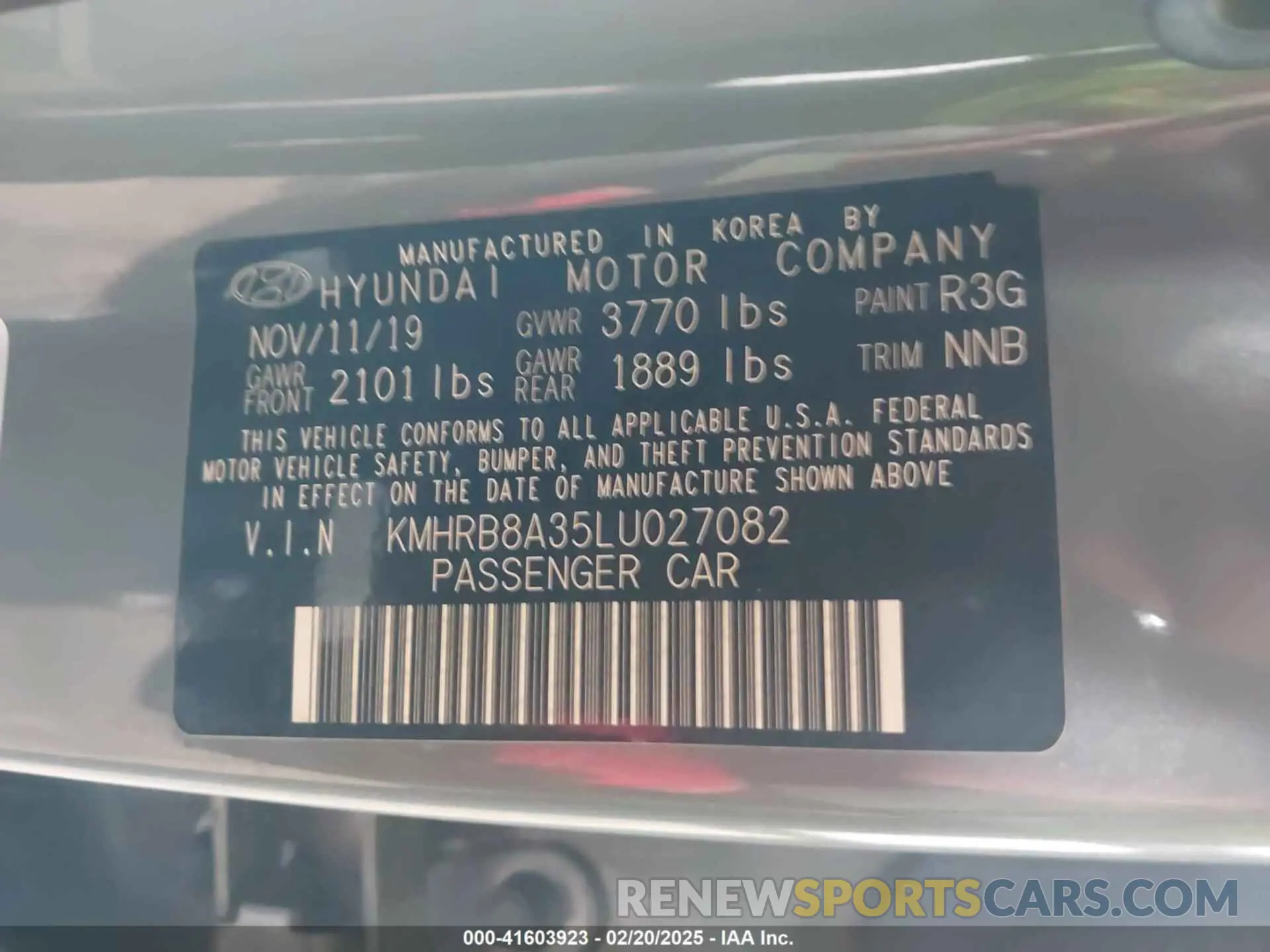 9 Photograph of a damaged car KMHRB8A35LU027082 HYUNDAI VENUE 2020