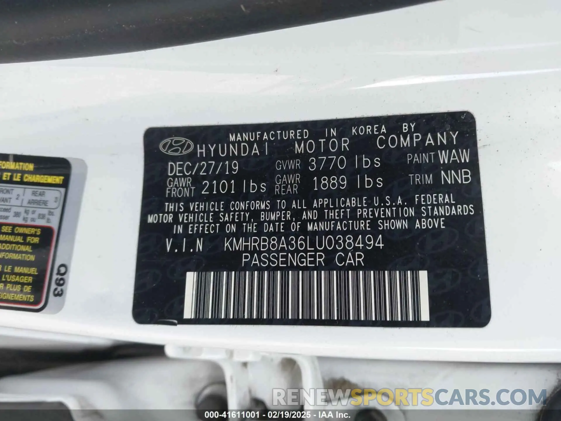 9 Photograph of a damaged car KMHRB8A36LU038494 HYUNDAI VENUE 2020