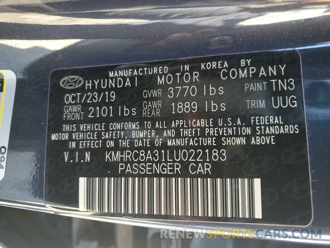 13 Photograph of a damaged car KMHRC8A31LU022183 HYUNDAI VENUE 2020