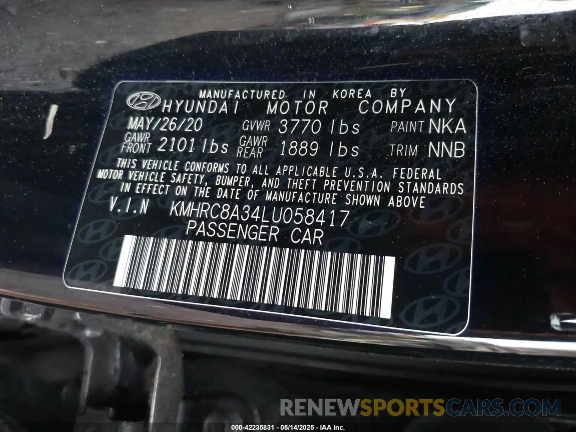 9 Photograph of a damaged car KMHRC8A34LU058417 HYUNDAI VENUE 2020