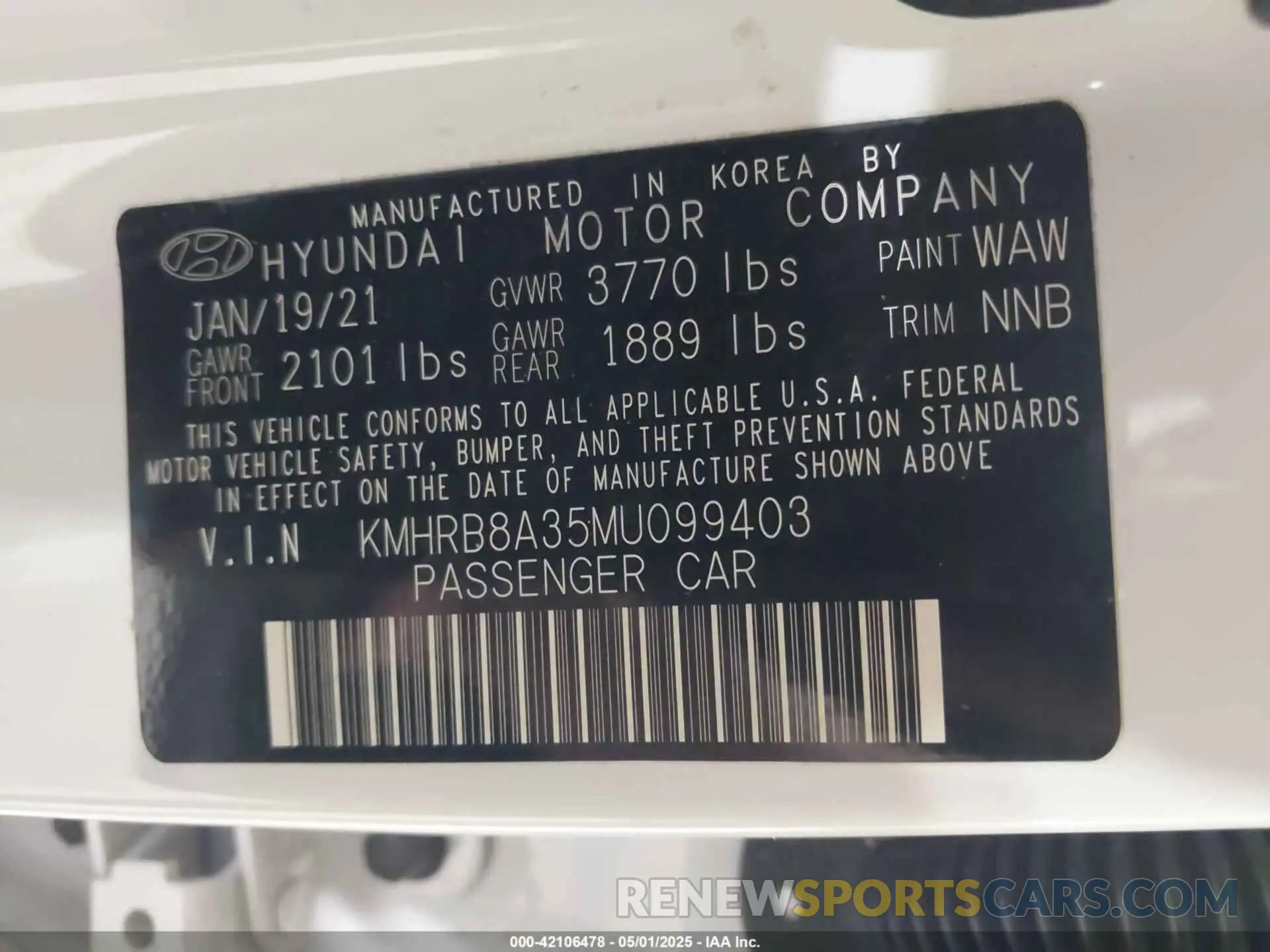 9 Photograph of a damaged car KMHRB8A35MU099403 HYUNDAI VENUE 2021