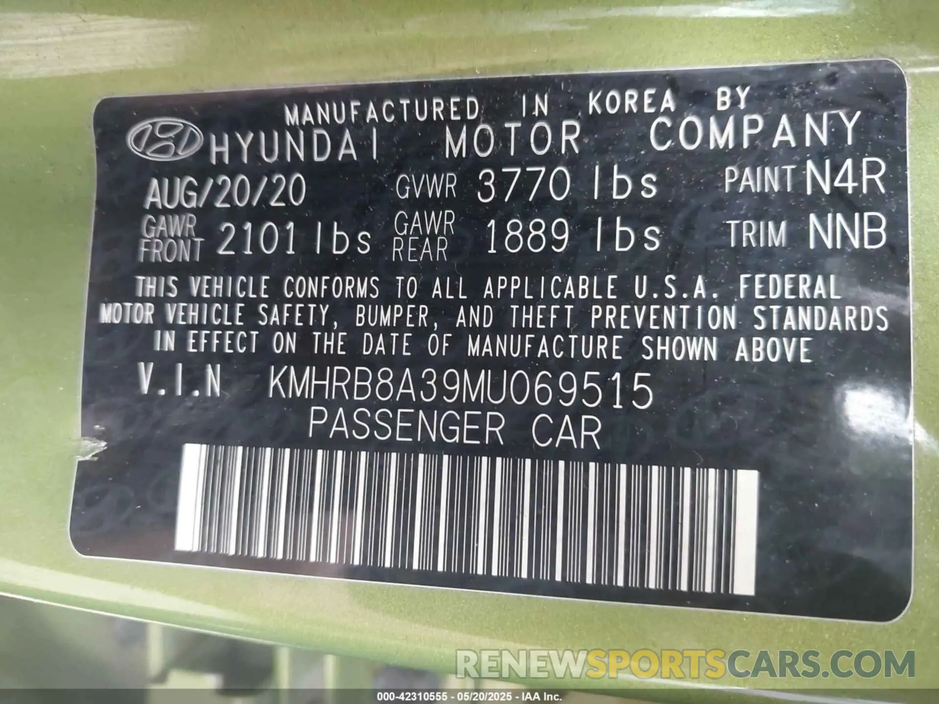 9 Photograph of a damaged car KMHRB8A39MU069515 HYUNDAI VENUE 2021