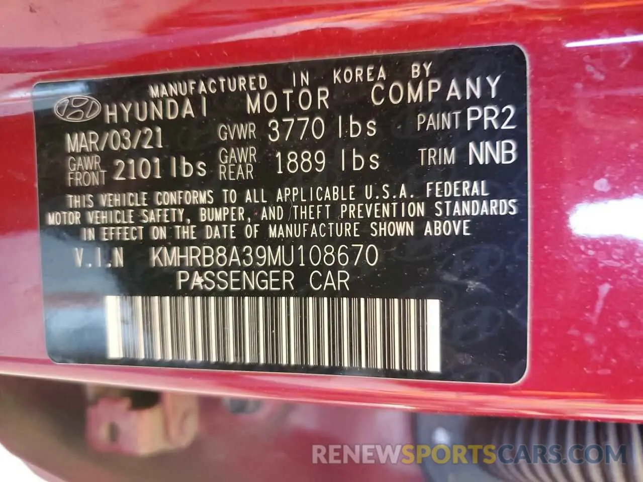 12 Photograph of a damaged car KMHRB8A39MU108670 HYUNDAI VENUE 2021