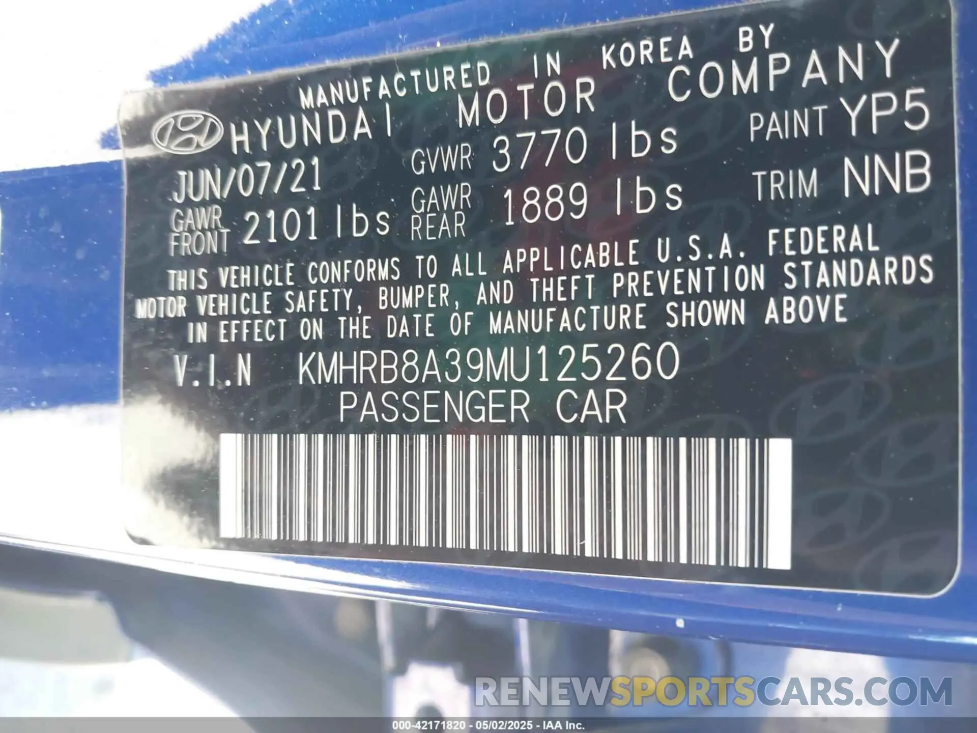 9 Photograph of a damaged car KMHRB8A39MU125260 HYUNDAI VENUE 2021