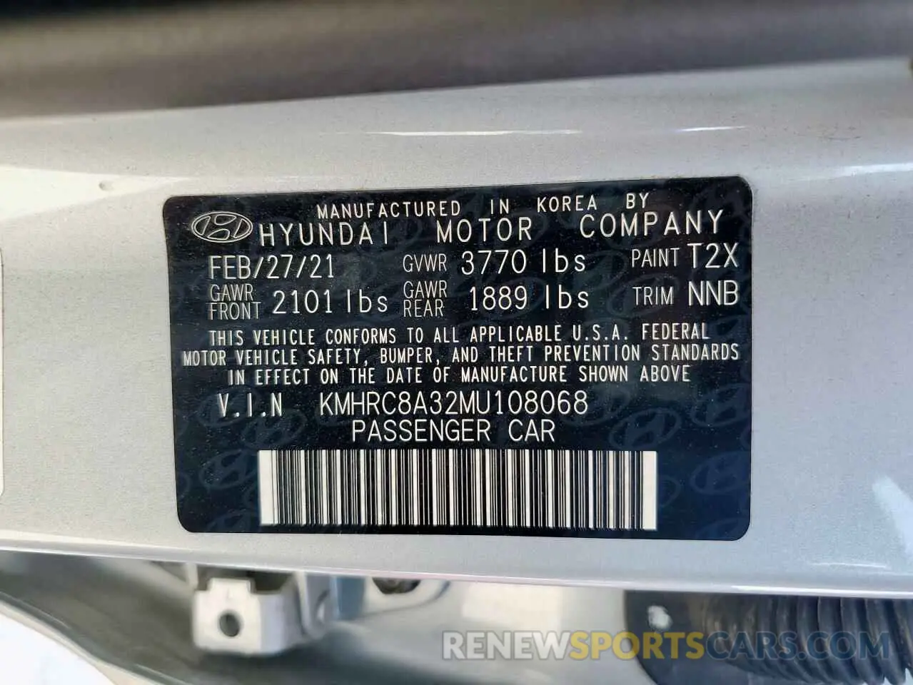 14 Photograph of a damaged car KMHRC8A32MU108068 HYUNDAI VENUE 2021