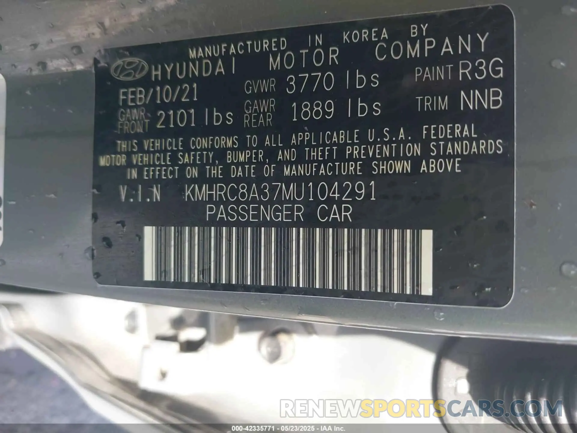 9 Photograph of a damaged car KMHRC8A37MU104291 HYUNDAI VENUE 2021