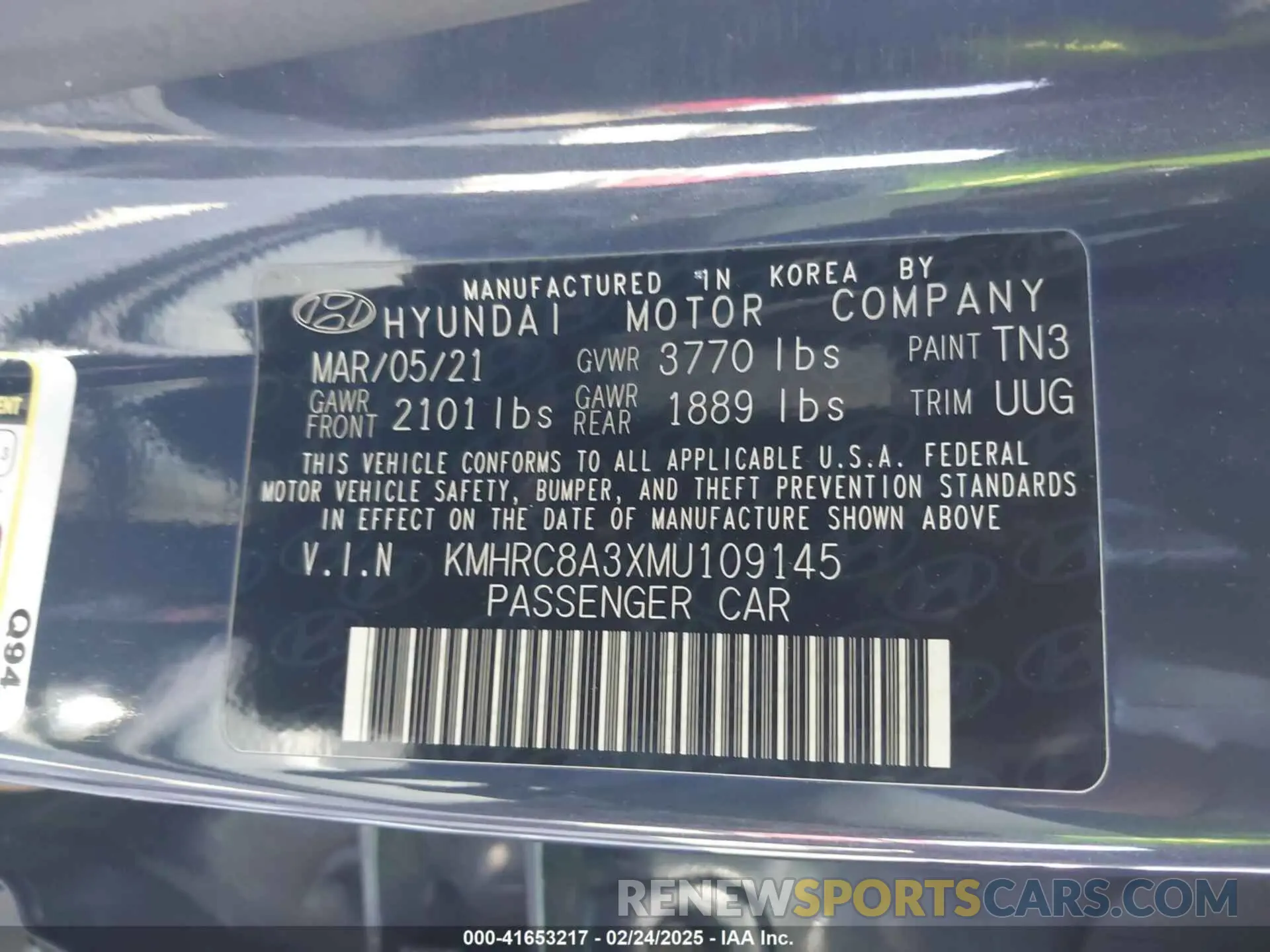 9 Photograph of a damaged car KMHRC8A3XMU109145 HYUNDAI VENUE 2021