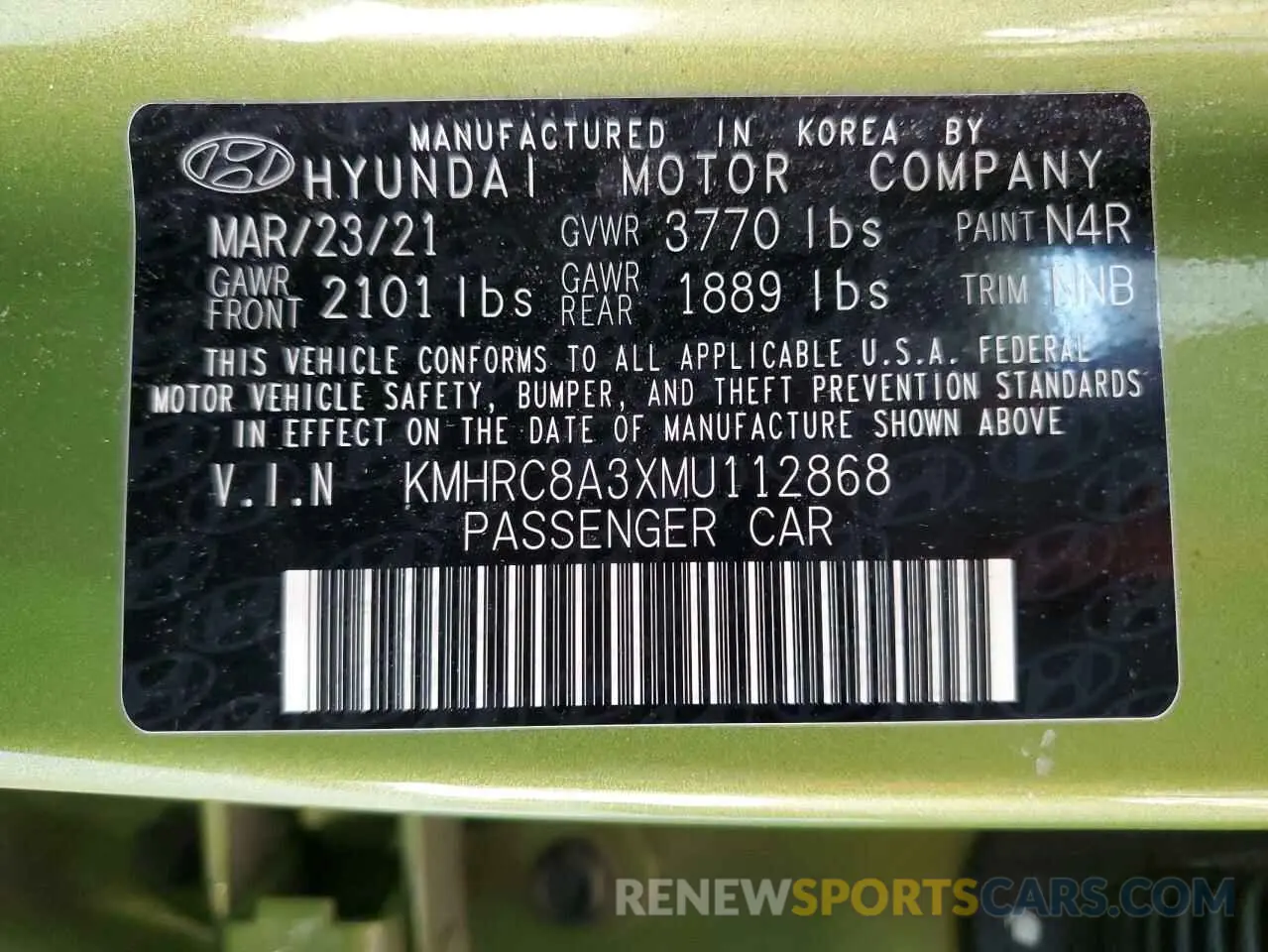 13 Photograph of a damaged car KMHRC8A3XMU112868 HYUNDAI VENUE 2021