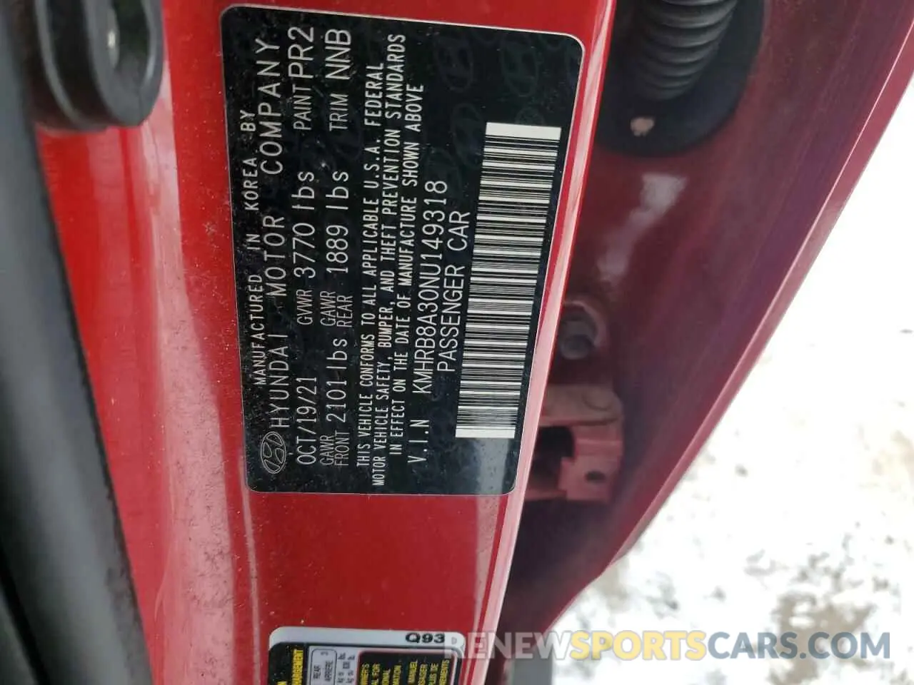 12 Photograph of a damaged car KMHRB8A30NU149318 HYUNDAI VENUE 2022