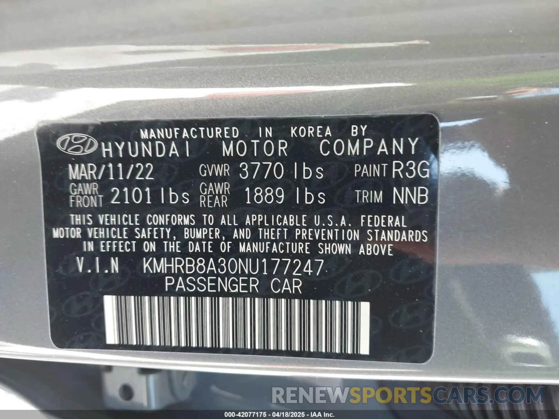 9 Photograph of a damaged car KMHRB8A30NU177247 HYUNDAI VENUE 2022
