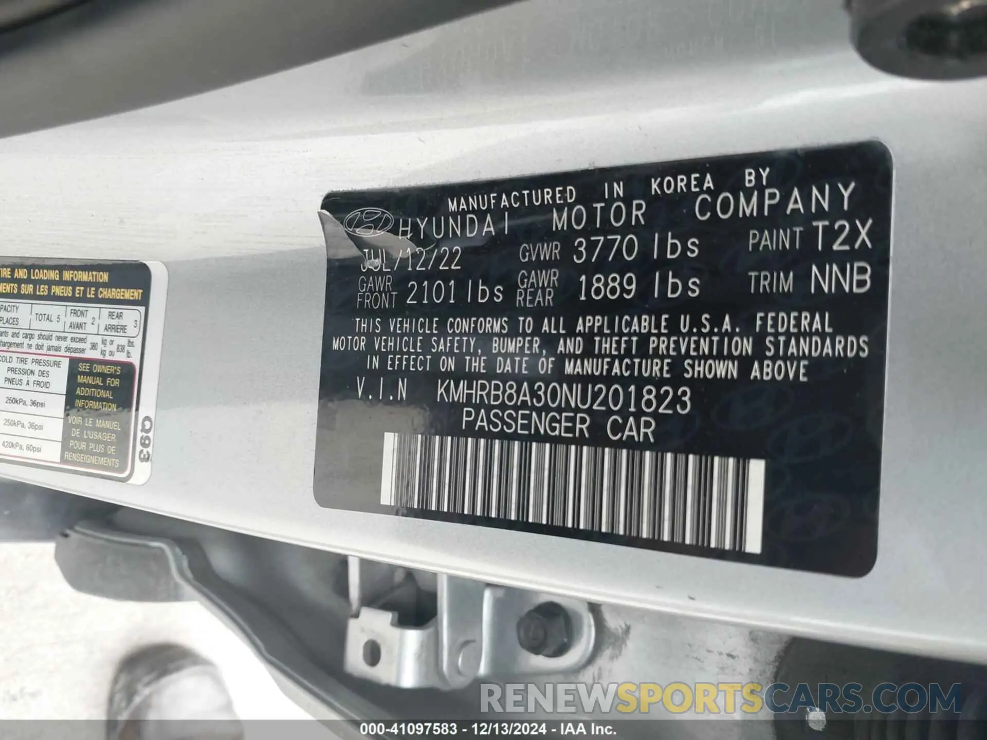 9 Photograph of a damaged car KMHRB8A30NU201823 HYUNDAI VENUE 2022