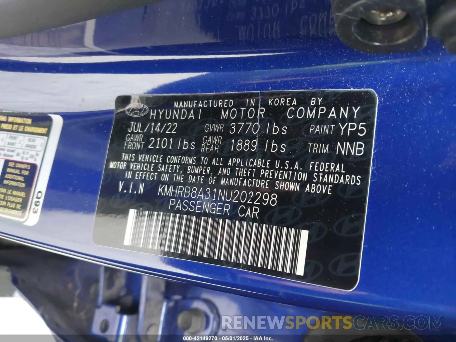 9 Photograph of a damaged car KMHRB8A31NU202298 HYUNDAI VENUE 2022