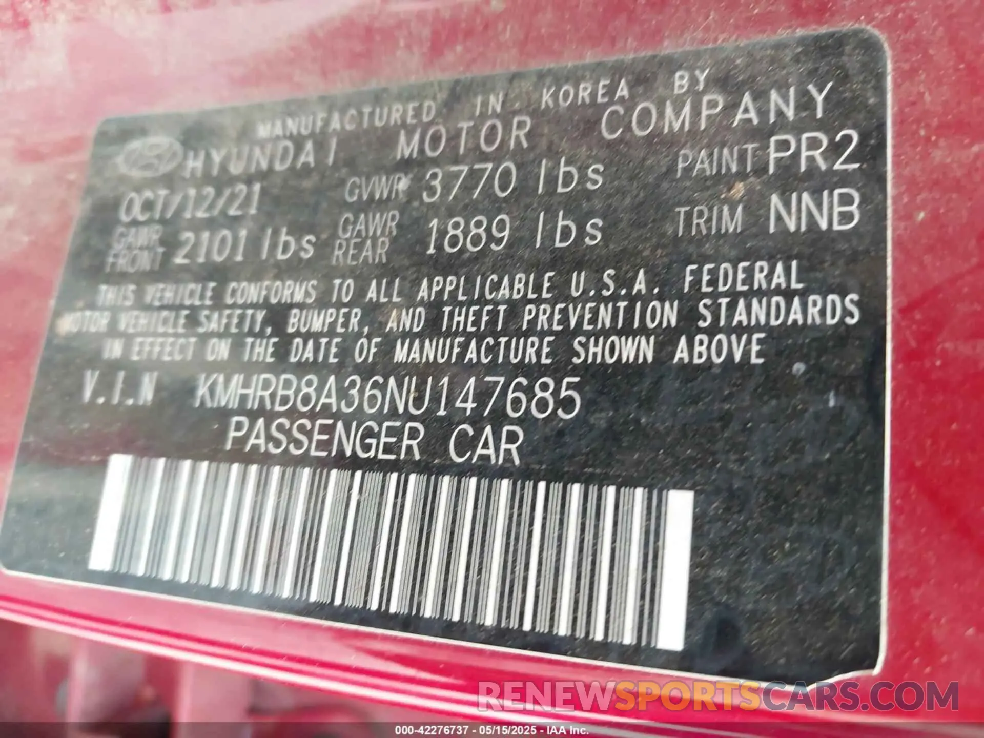 9 Photograph of a damaged car KMHRB8A36NU147685 HYUNDAI VENUE 2022