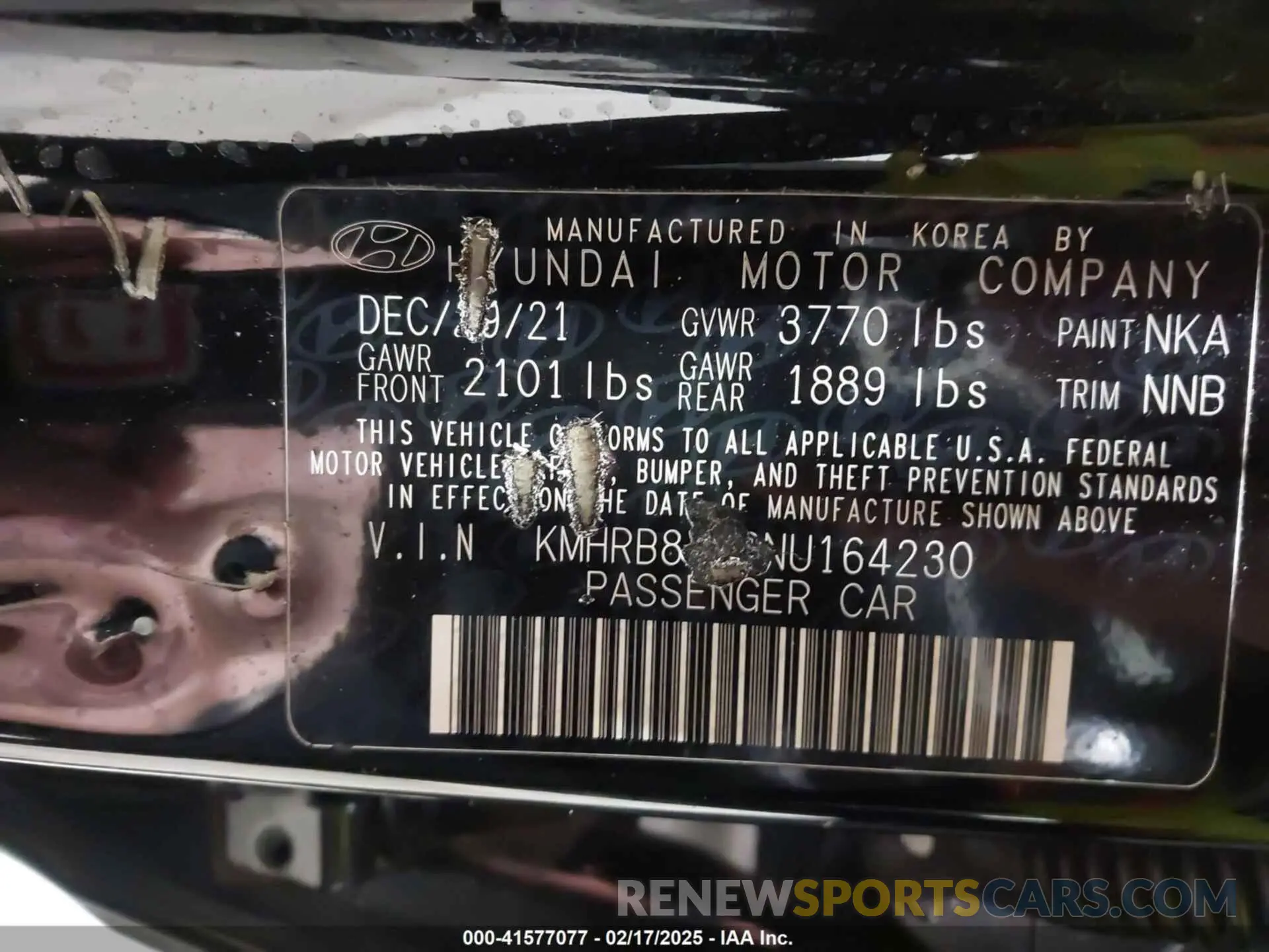 9 Photograph of a damaged car KMHRB8A36NU164230 HYUNDAI VENUE 2022